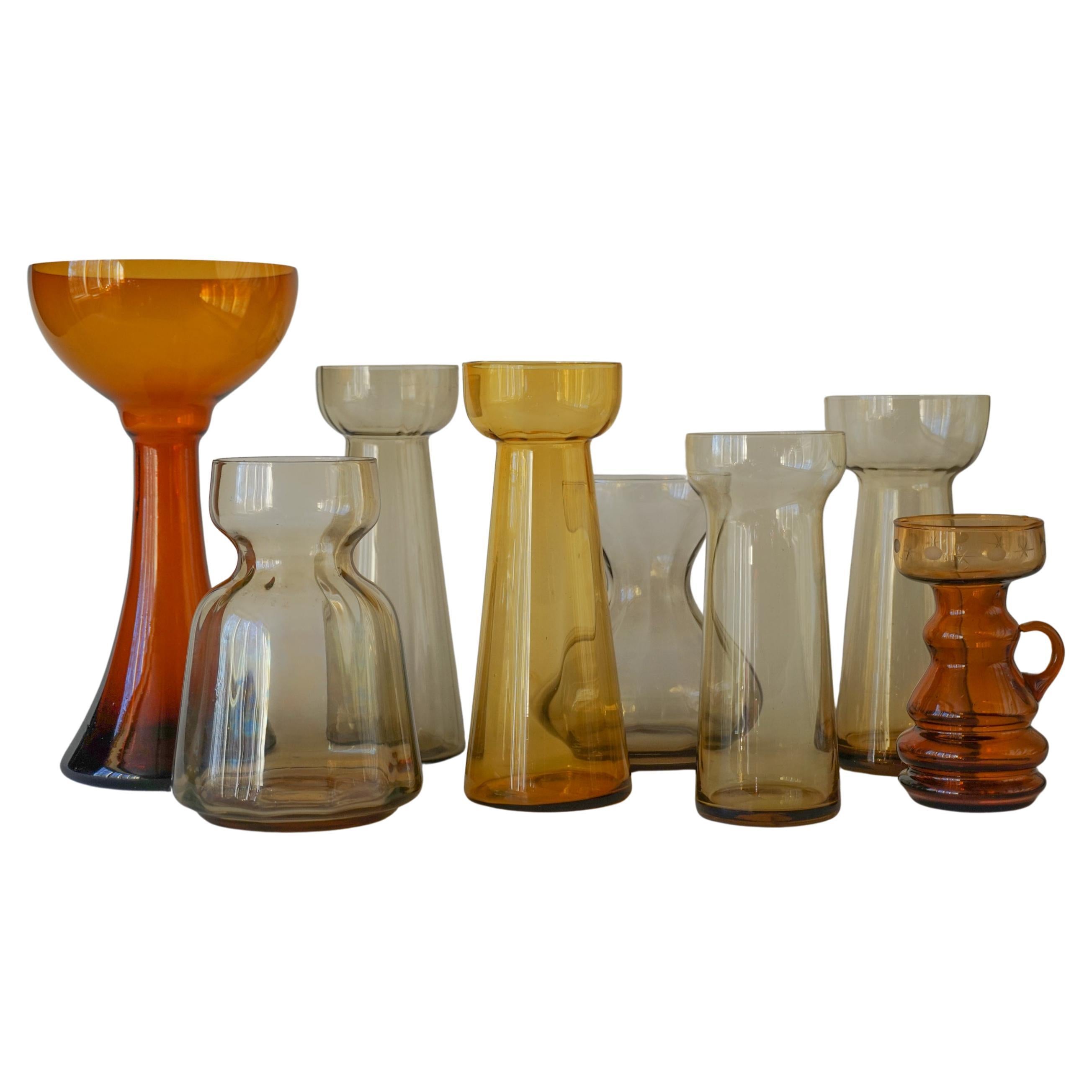 Eight Dutch 1960 Royal Leerdam Crystal and Rimac Baarn Bulb Vaseline Glass Vases For Sale