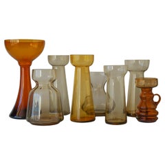 Vintage Eight Dutch 1960 Royal Leerdam Crystal and Rimac Baarn Bulb Vaseline Glass Vases