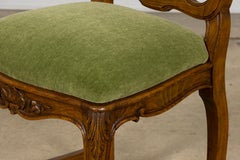 Set of Eight Early 20th Century French Louis XV Walnut Dining Chairs in Moss