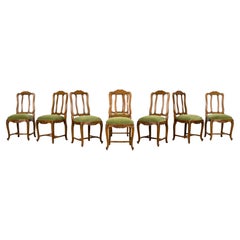 Set of Eight Early 20th Century French Louis XV Walnut Dining Chairs in Moss
