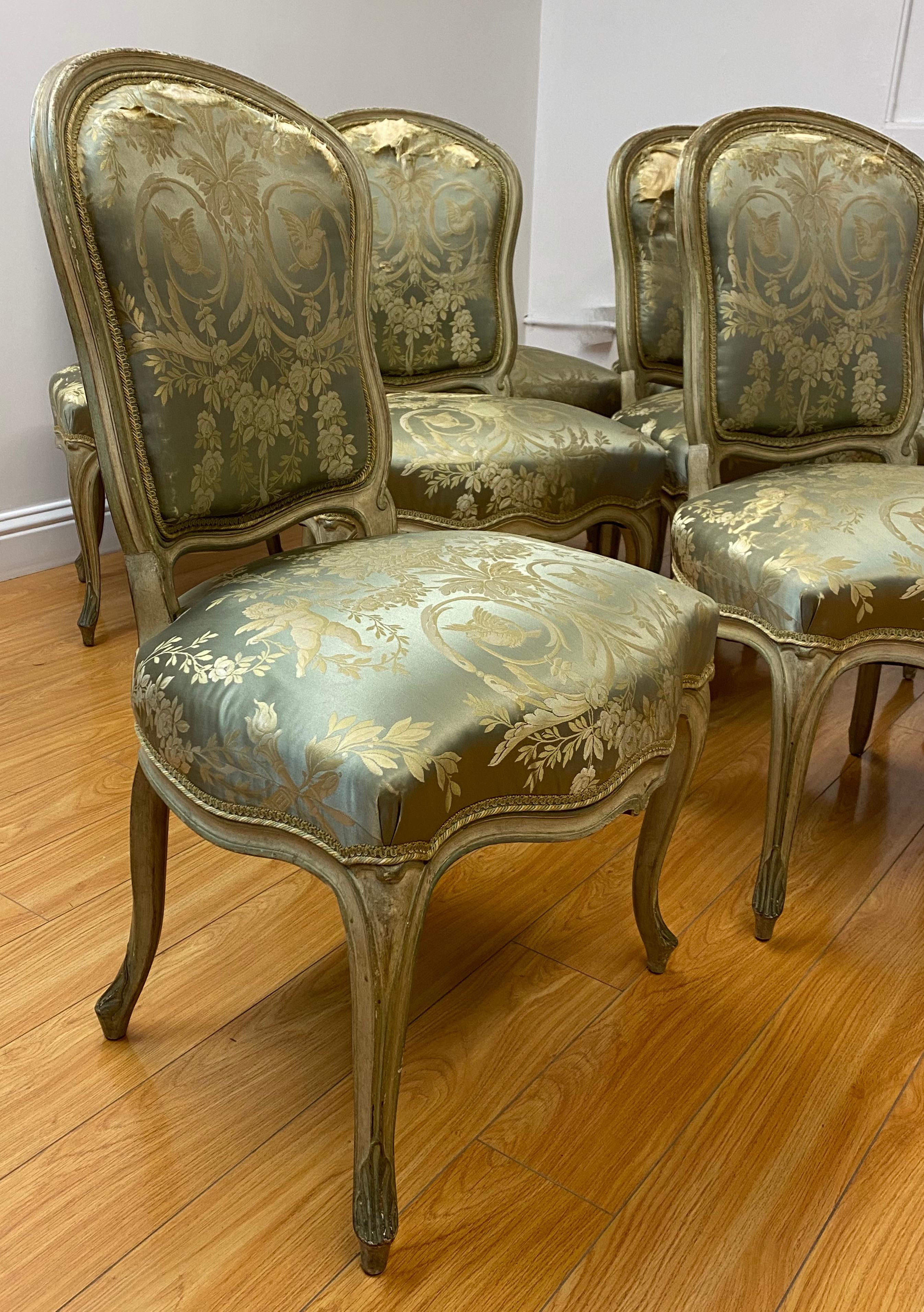 Eight early 20th century French side chairs for restoration (French & Co., NYC)

Outstanding set of eight French side chairs

Late 19th to early 20th century

The provenance of the chairs are shown on the label on the bottom, and were
