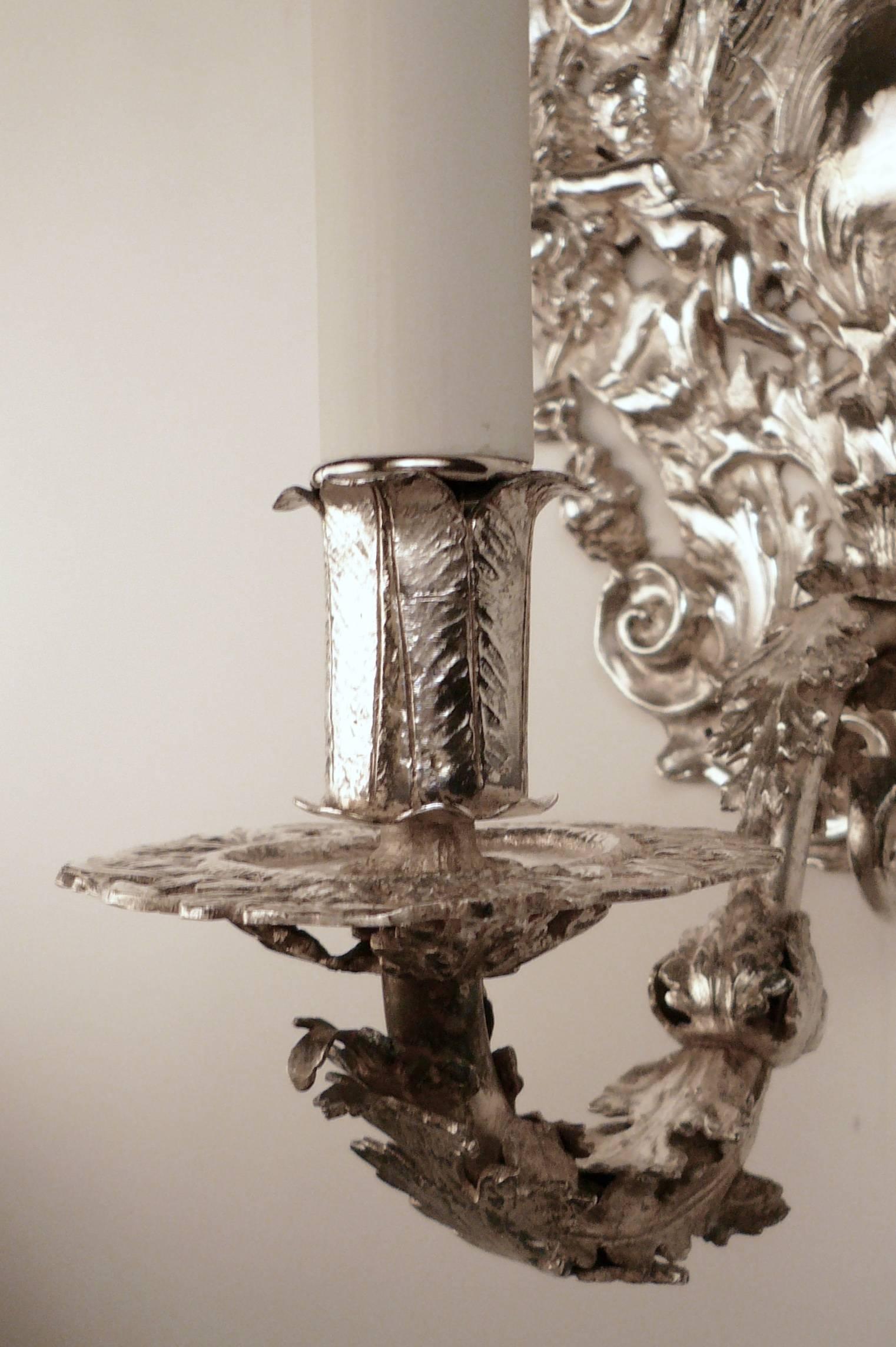 American Four Early 20th Century Silver Plated Baroque Style Sconces