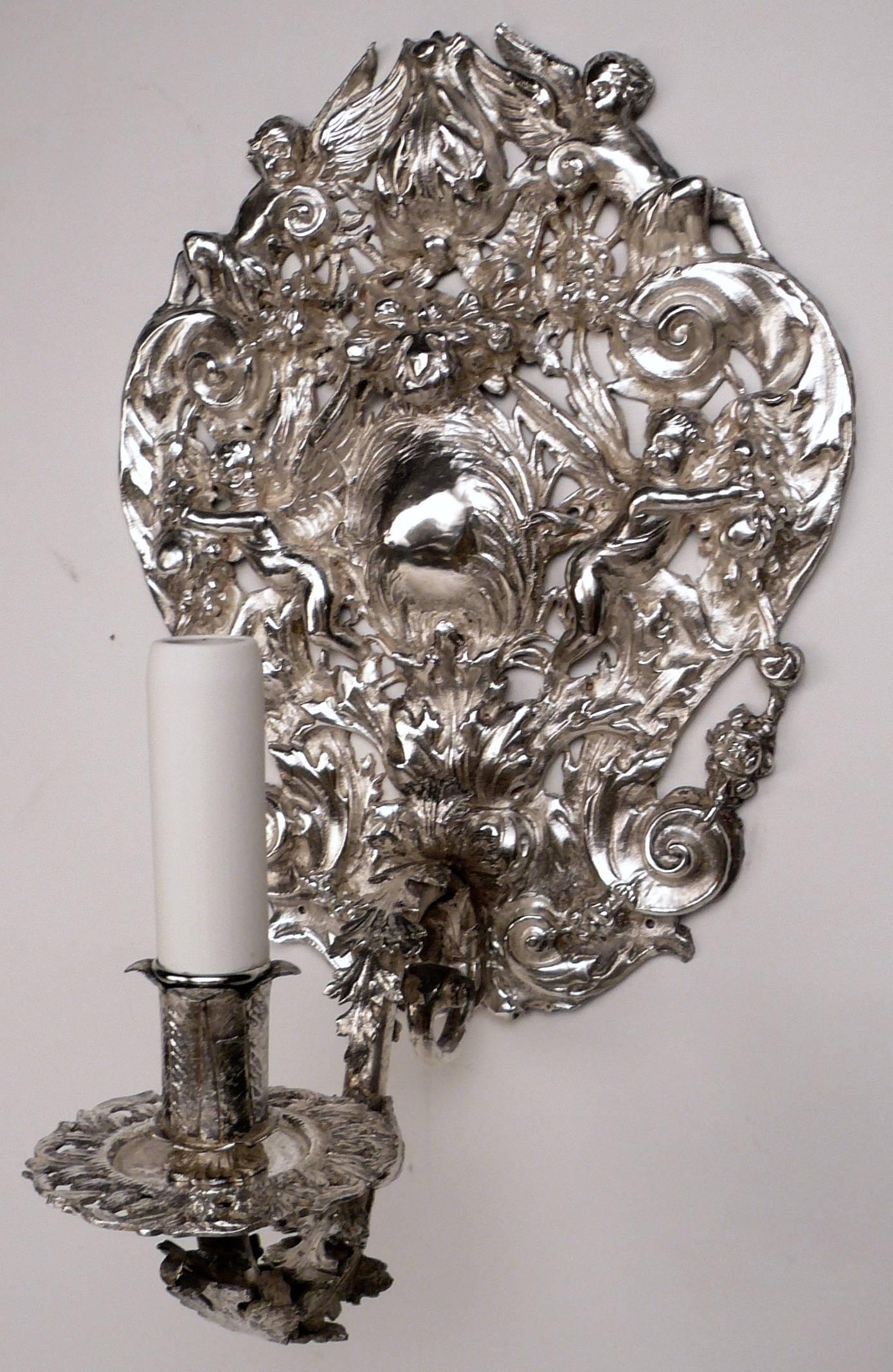 Four Early 20th Century Silver Plated Baroque Style Sconces 3