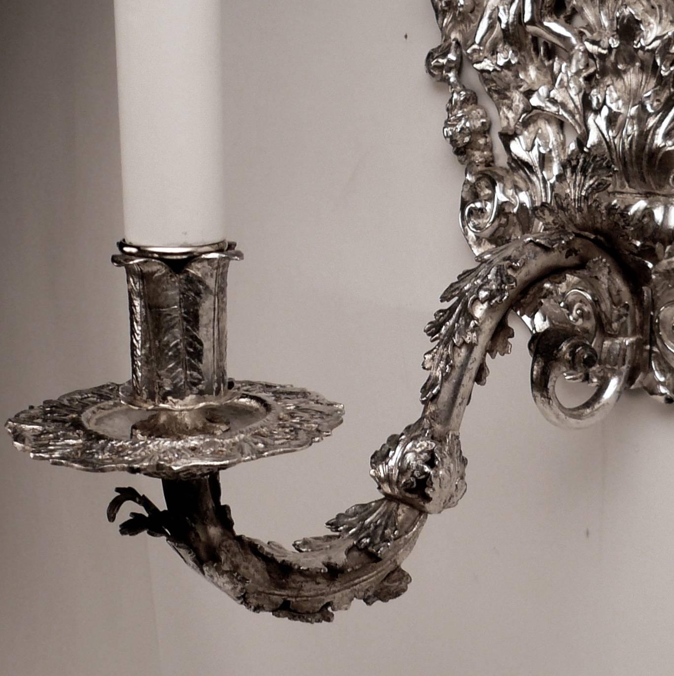 Four Early 20th Century Silver Plated Baroque Style Sconces 4