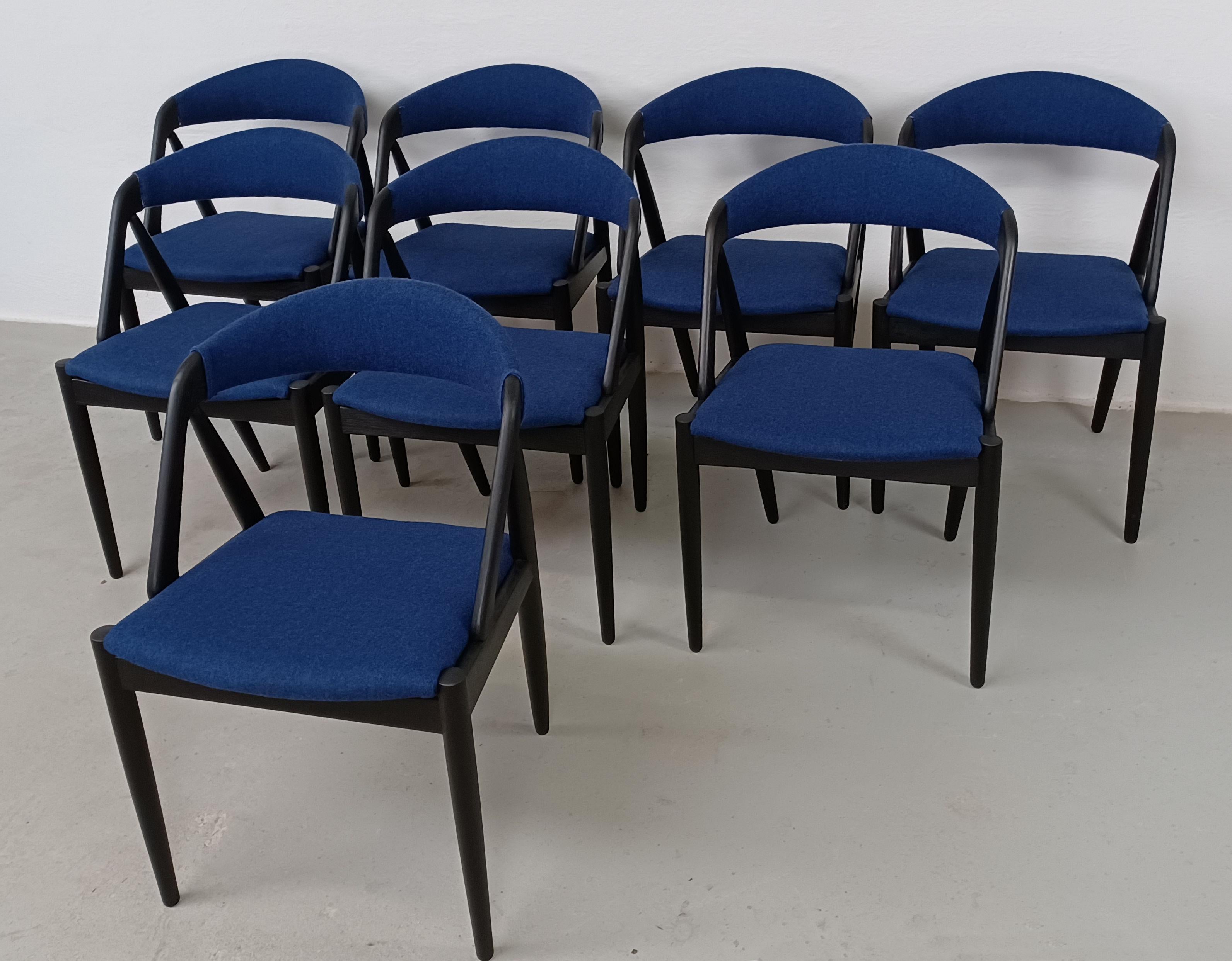Scandinavian Modern Eight Ebonized Customizable Kai Kristiansen Dining Chairs in Excellent Condition For Sale