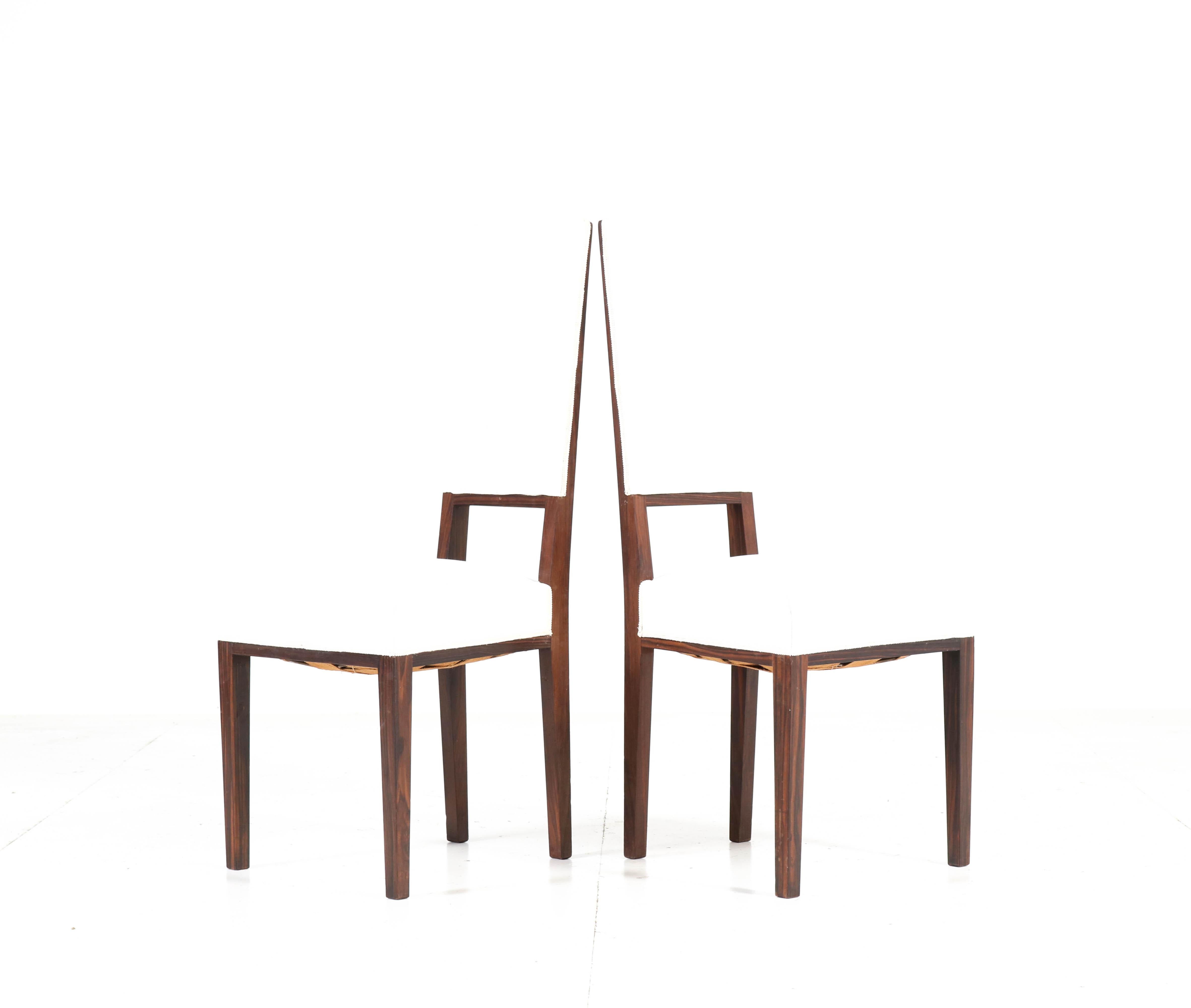 Dutch Eight Ebony Macassar Art Deco Dining Room Chairs by 't Woonhuys Amsterdam, 1920s