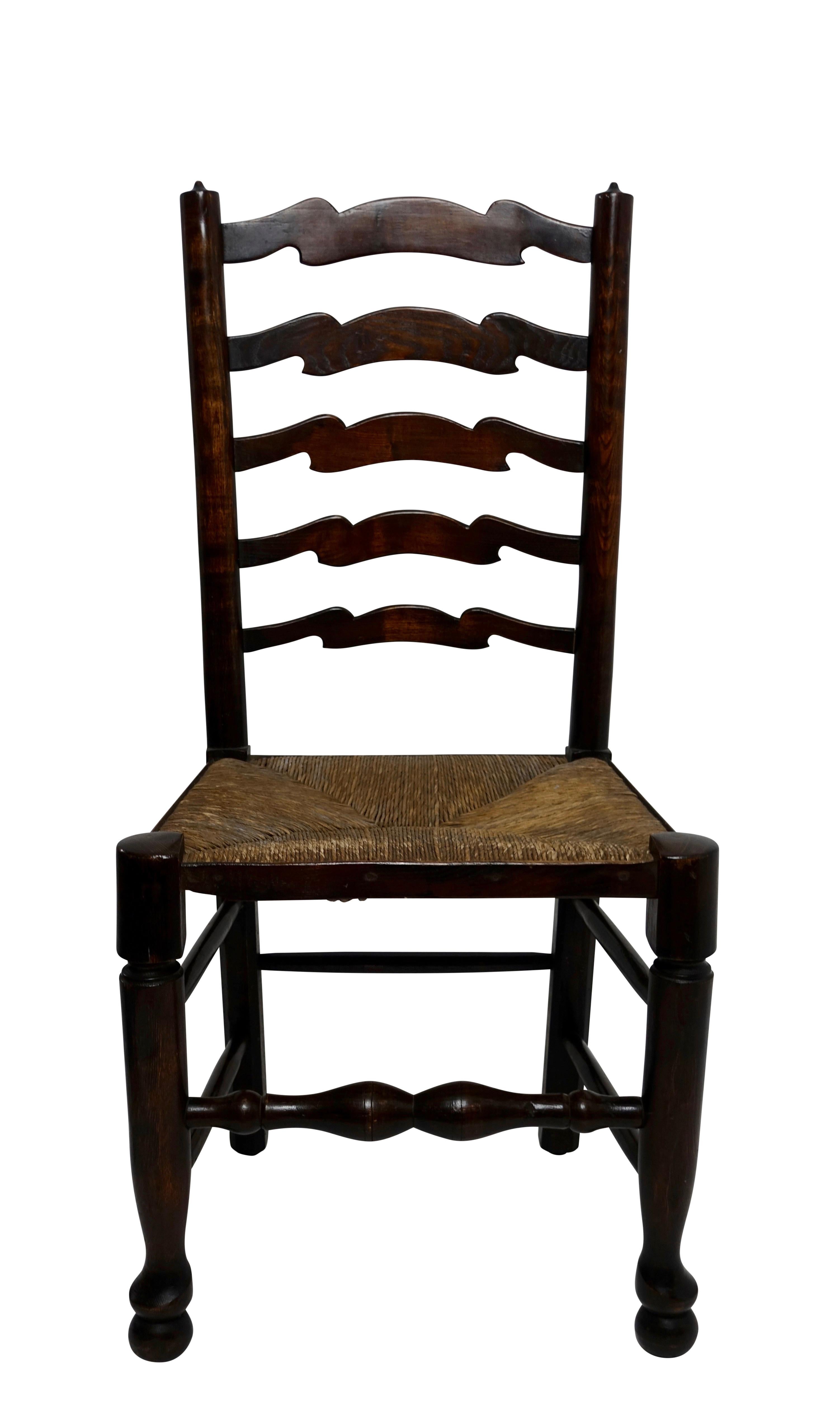 Eight Elmwood Lancashire Ladder Back Dining Chairs, English Early 20th Century 5