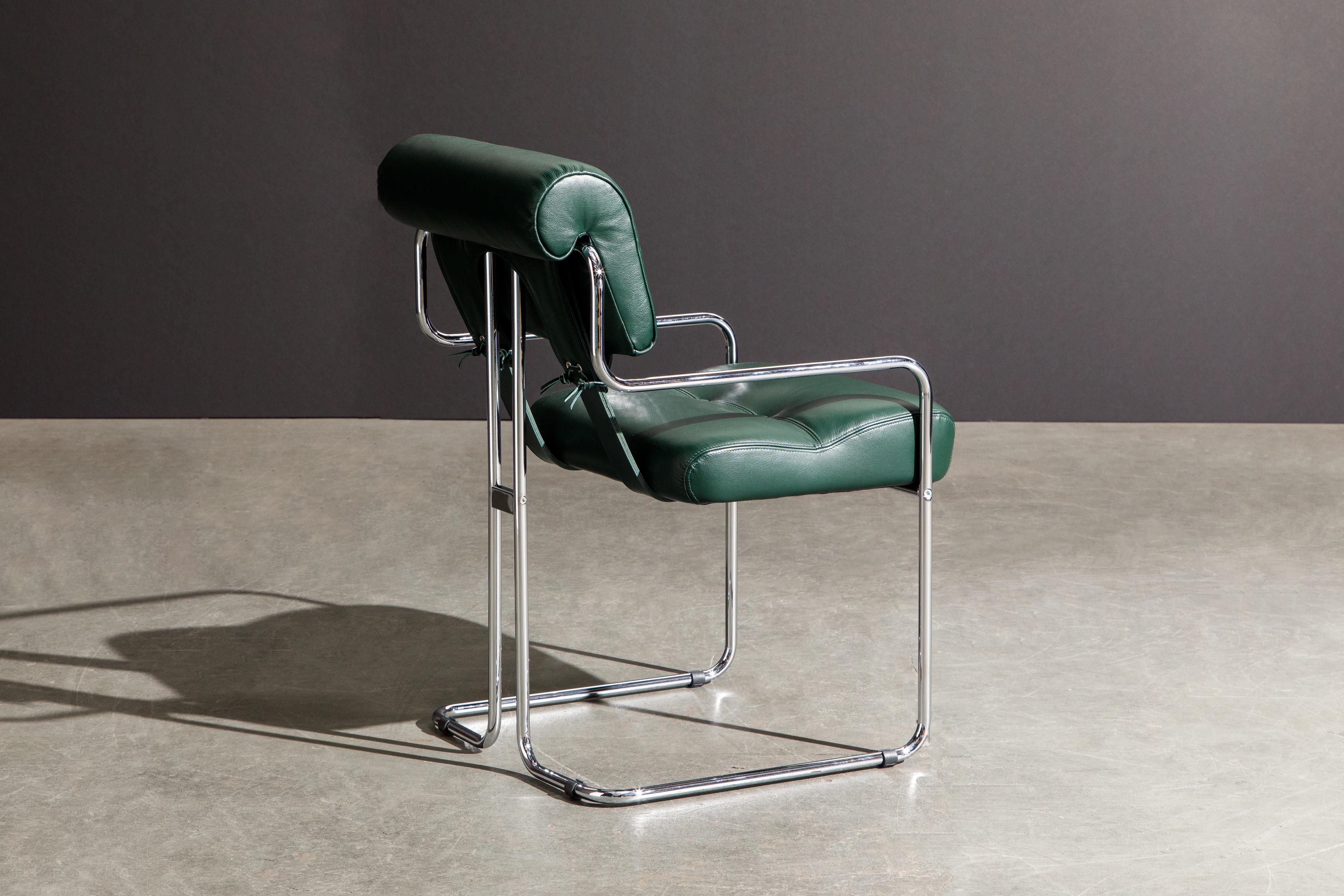 Eight Emerald Green Leather Tucroma Chairs by Guido Faleschini for Mariani, New For Sale 5