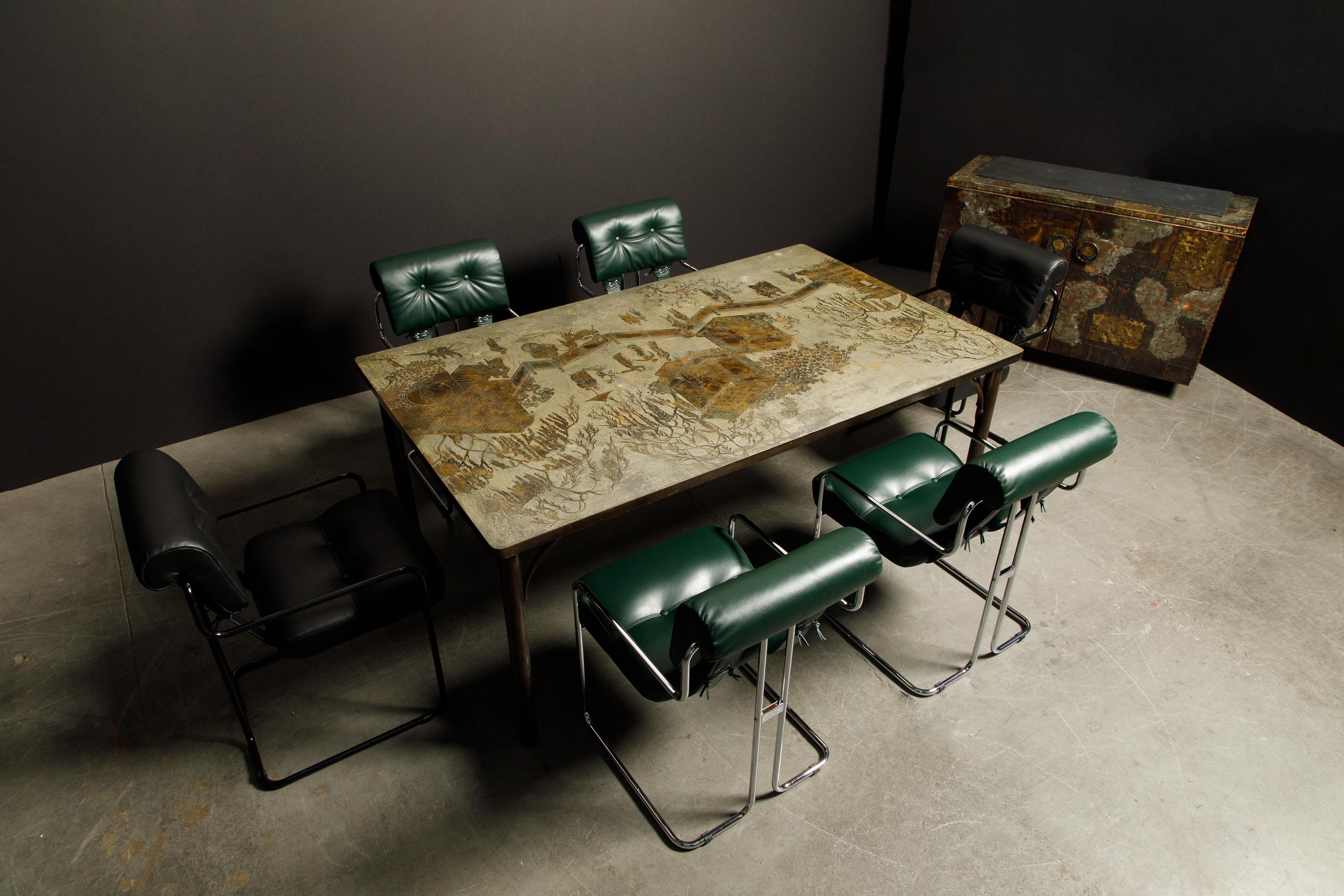 Eight Emerald Green Leather Tucroma Chairs by Guido Faleschini for Mariani, New For Sale 13