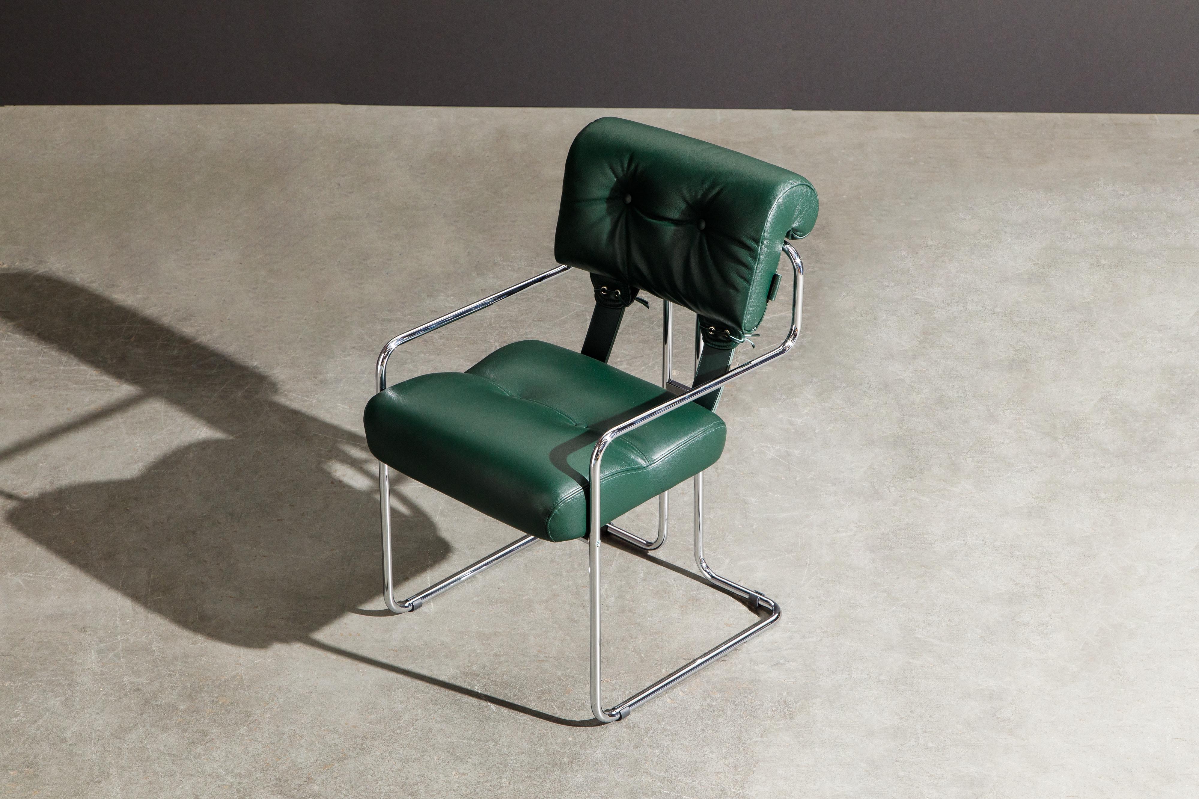 Eight Emerald Green Leather Tucroma Chairs by Guido Faleschini for Mariani, New In New Condition For Sale In Los Angeles, CA