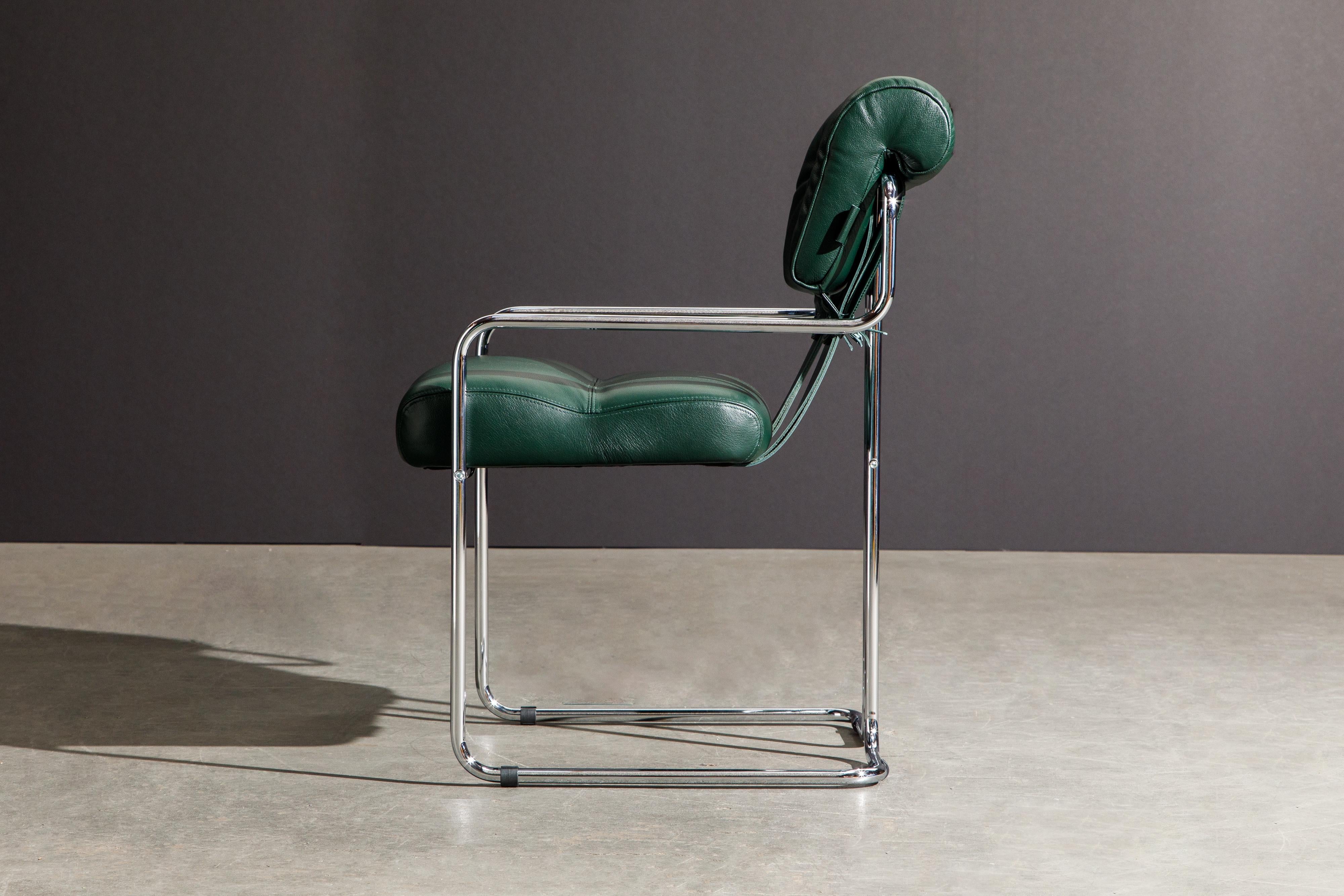 Contemporary Eight Emerald Green Leather Tucroma Chairs by Guido Faleschini for Mariani, New For Sale