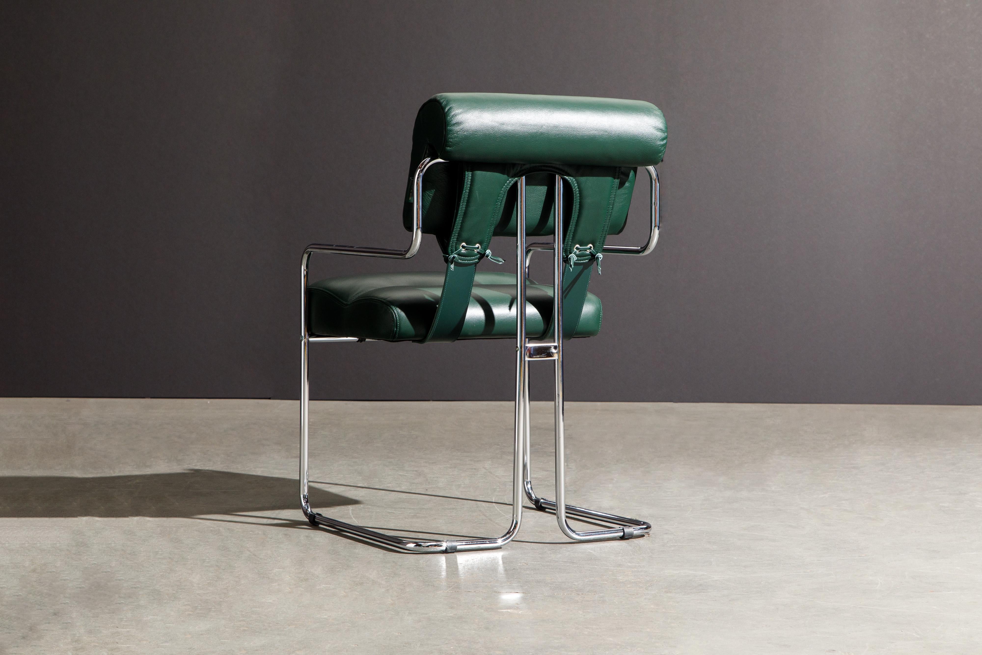 Eight Emerald Green Leather Tucroma Chairs by Guido Faleschini for Mariani, New For Sale 2