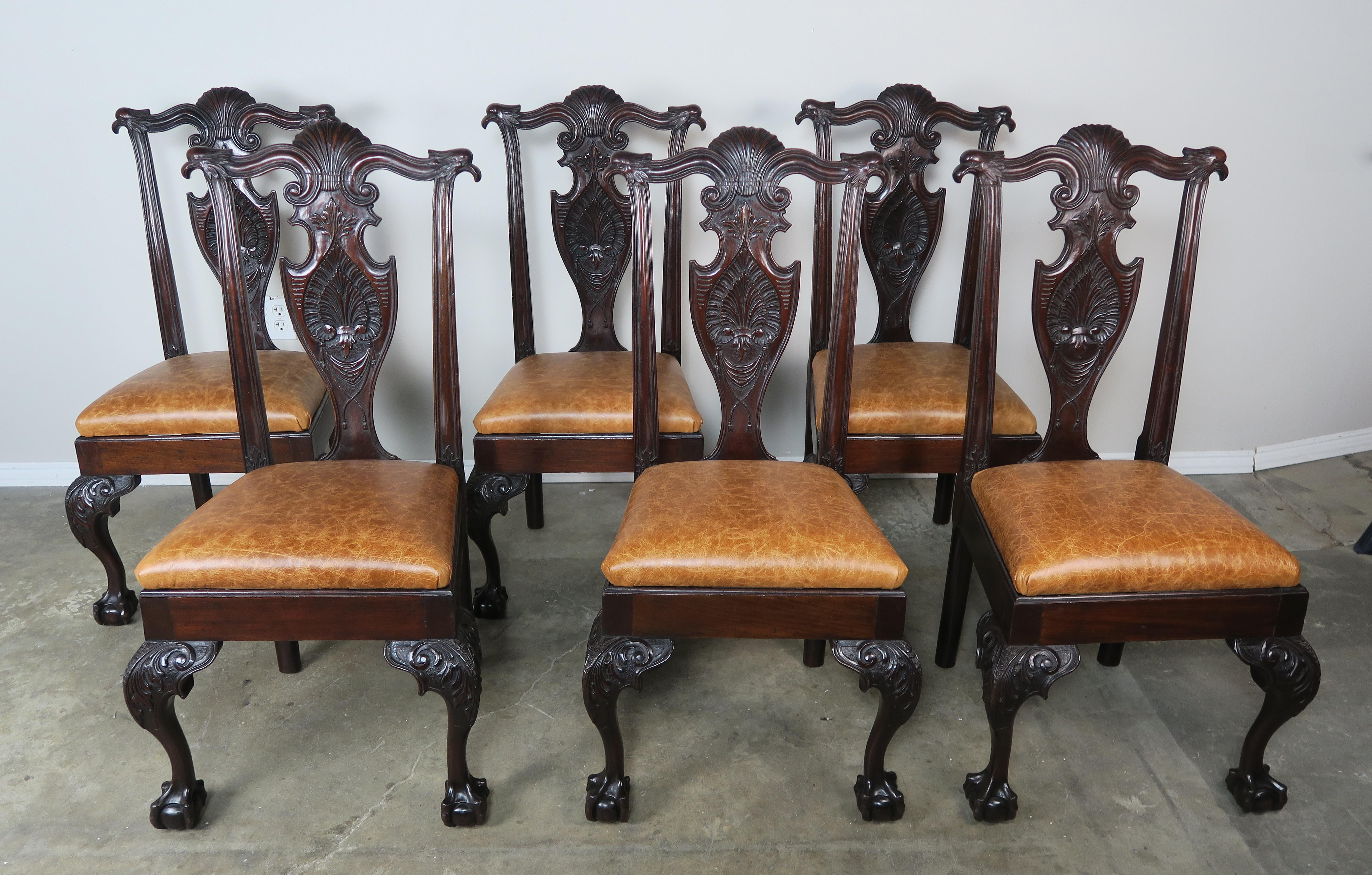 19th Century Eight English Chippendale Carved Dining Chairs