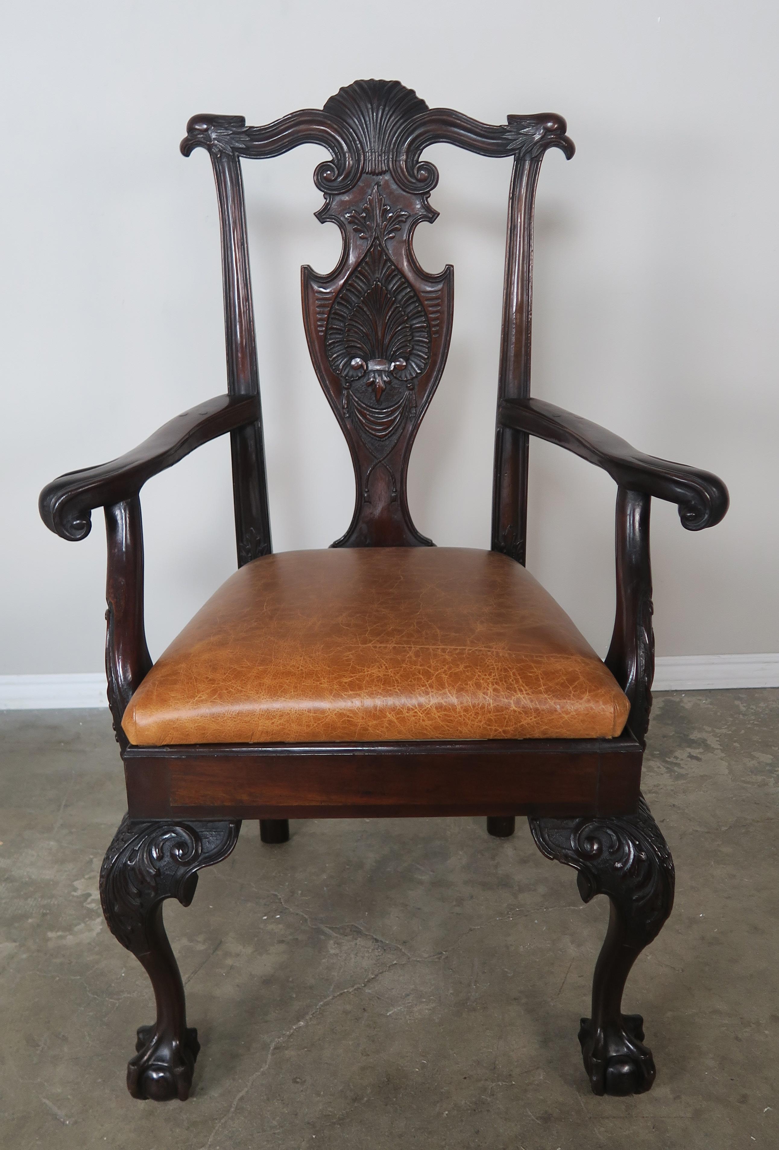 Walnut Eight English Chippendale Carved Dining Chairs