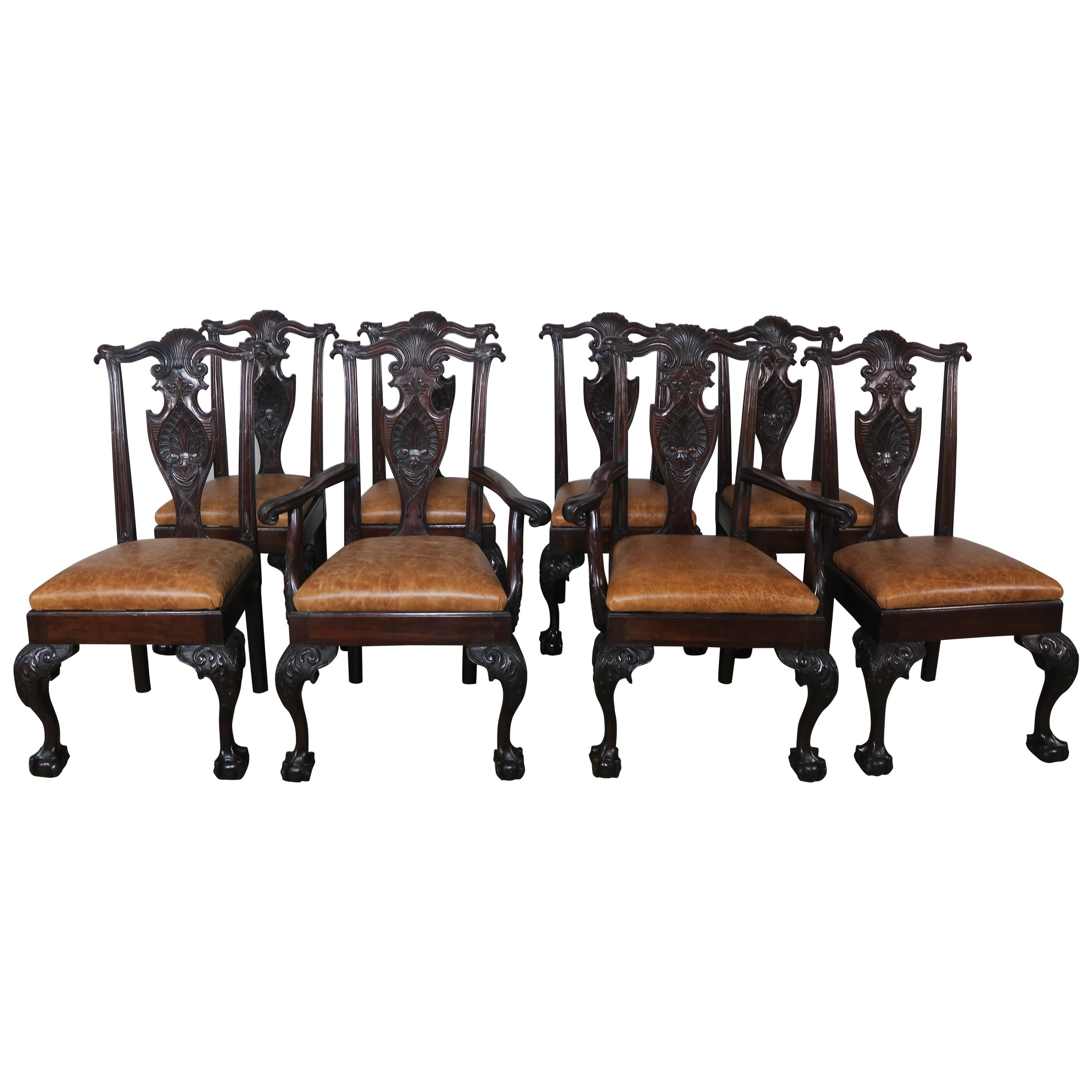 Eight English Chippendale Carved Dining Chairs