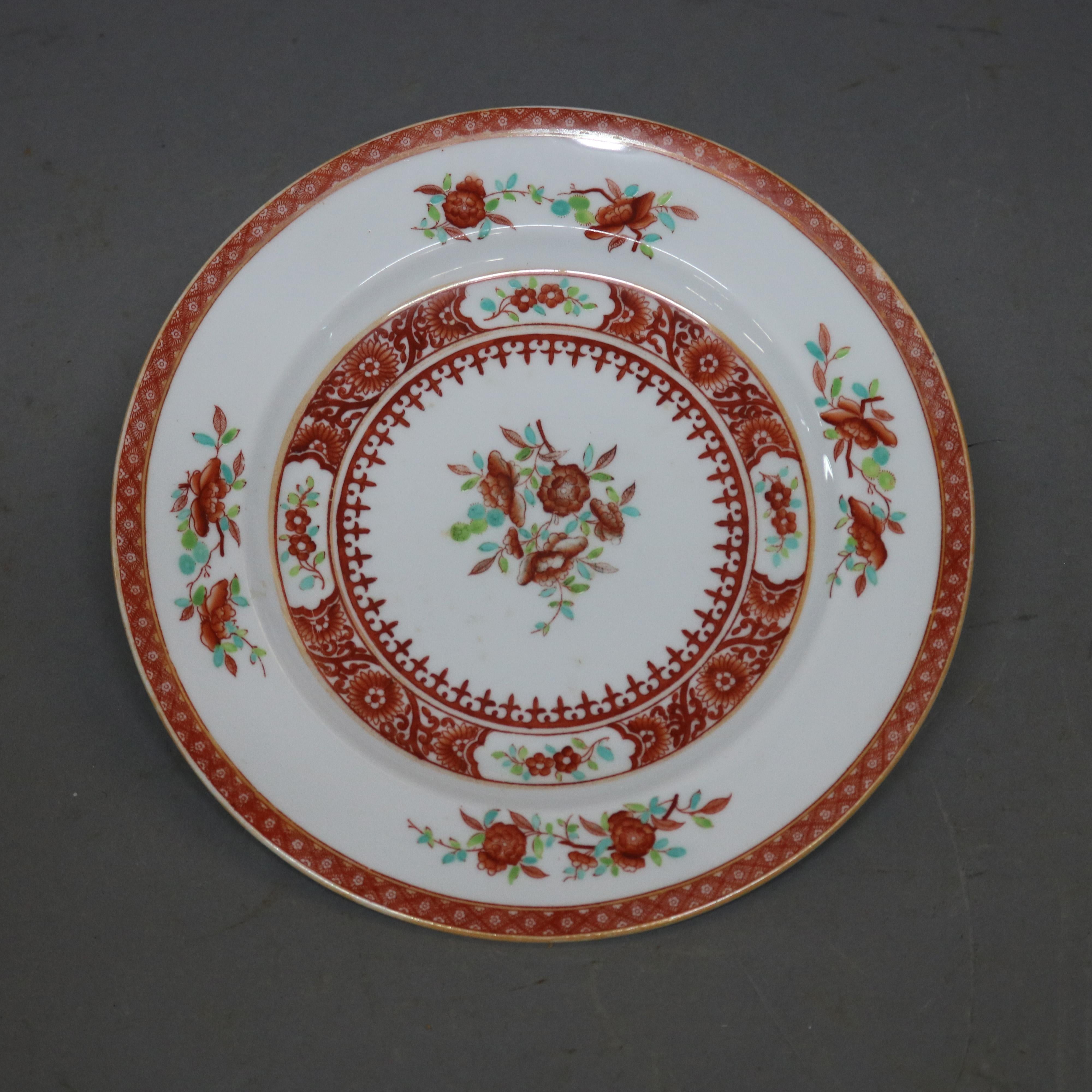 An antique set of eight English Copeland Spode for Tiffany & Co. floral painted porcelain plates, en verso Spode Copeland's China England, Tiffany & Co. New York, early 20th century

Measures: .75