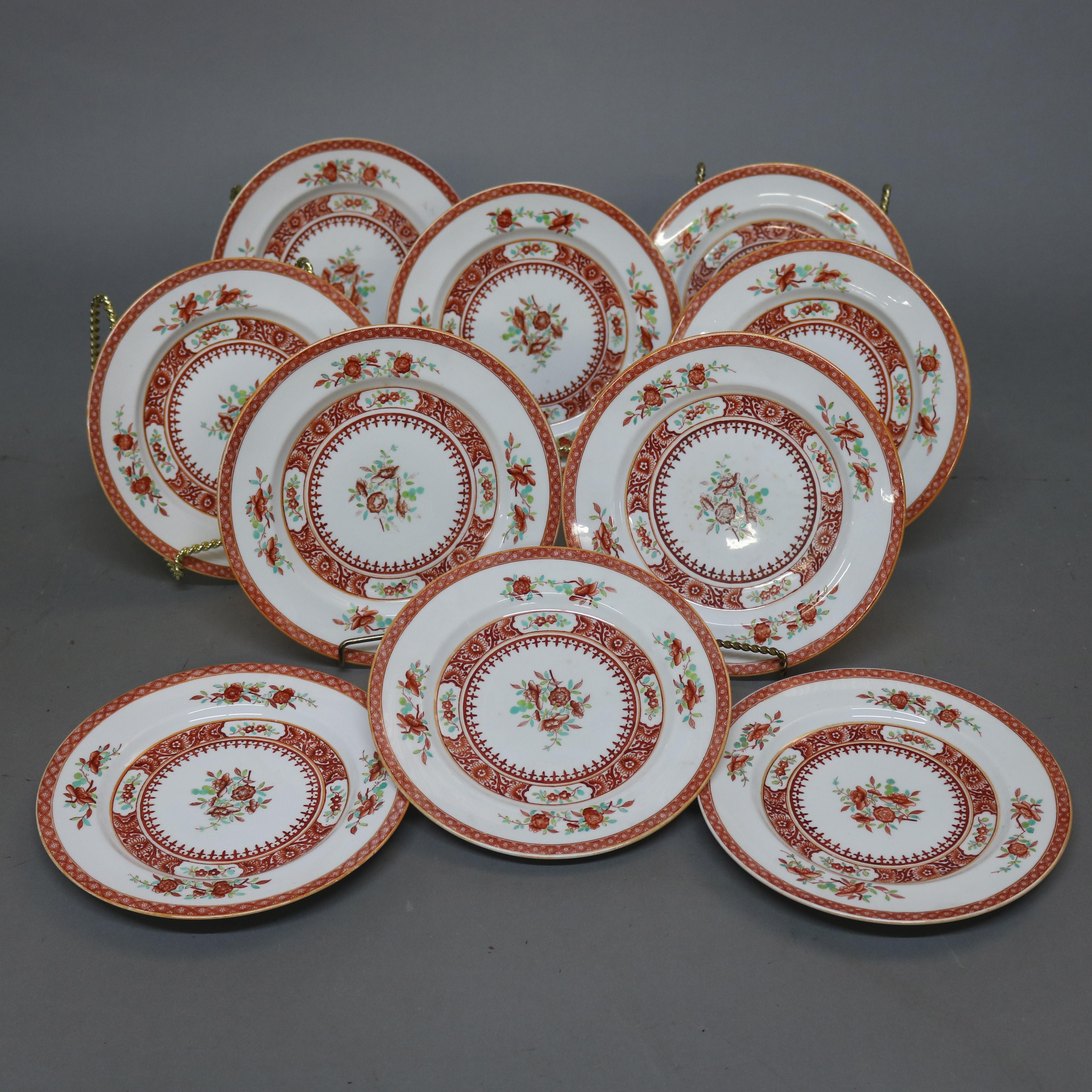 Eight English Copeland Spode for Tiffany Floral Painted Porcelain In Good Condition In Big Flats, NY