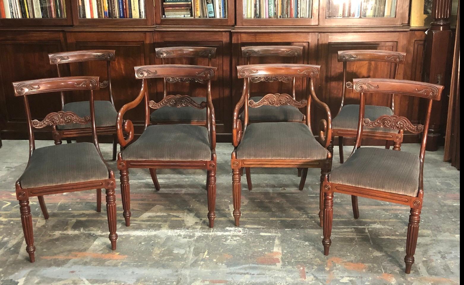 Eight English Regency Period Mahogany Dining Chairs, Early 19th Century 8