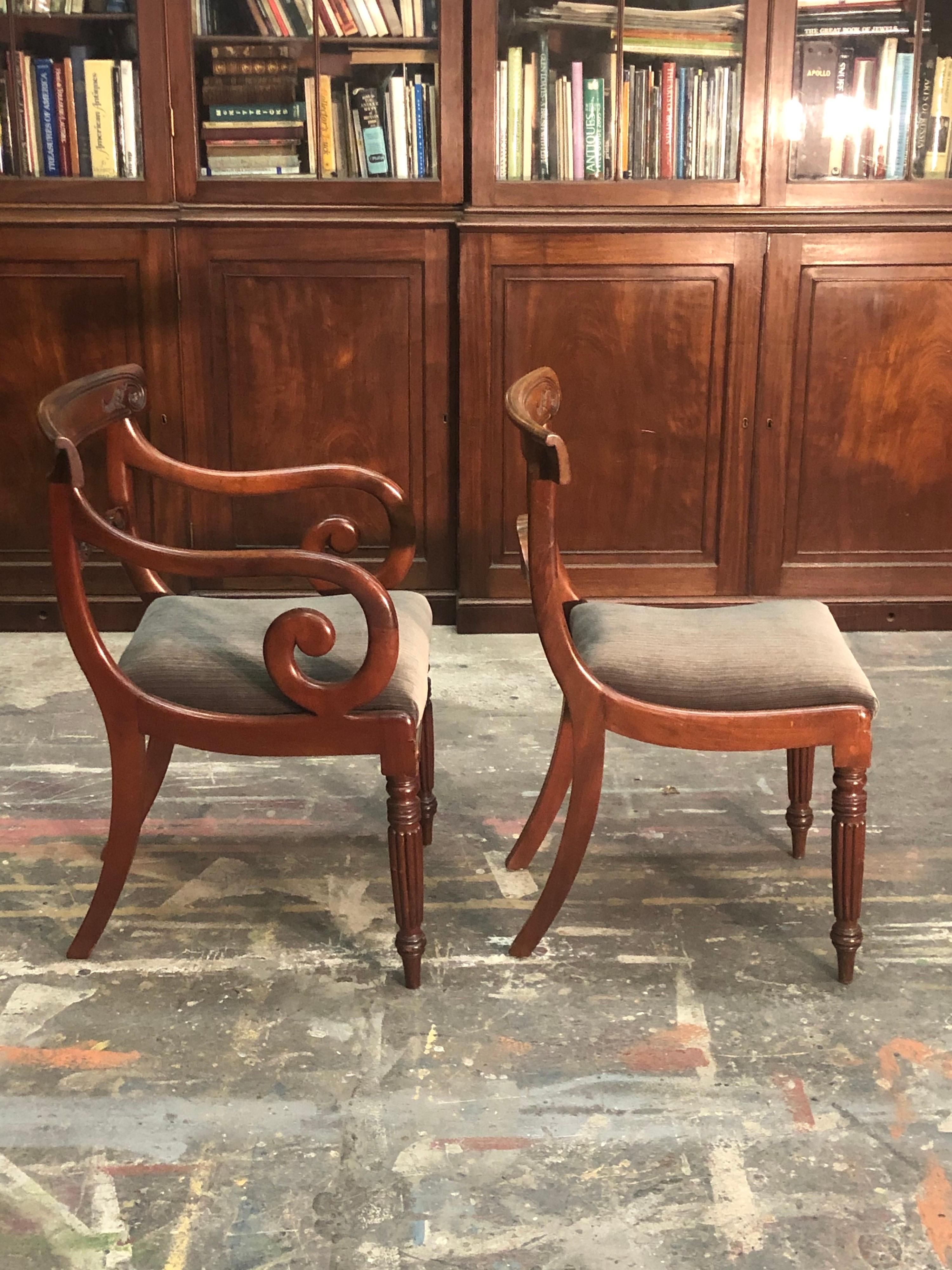 Eight English Regency Period Mahogany Dining Chairs, Early 19th Century 1