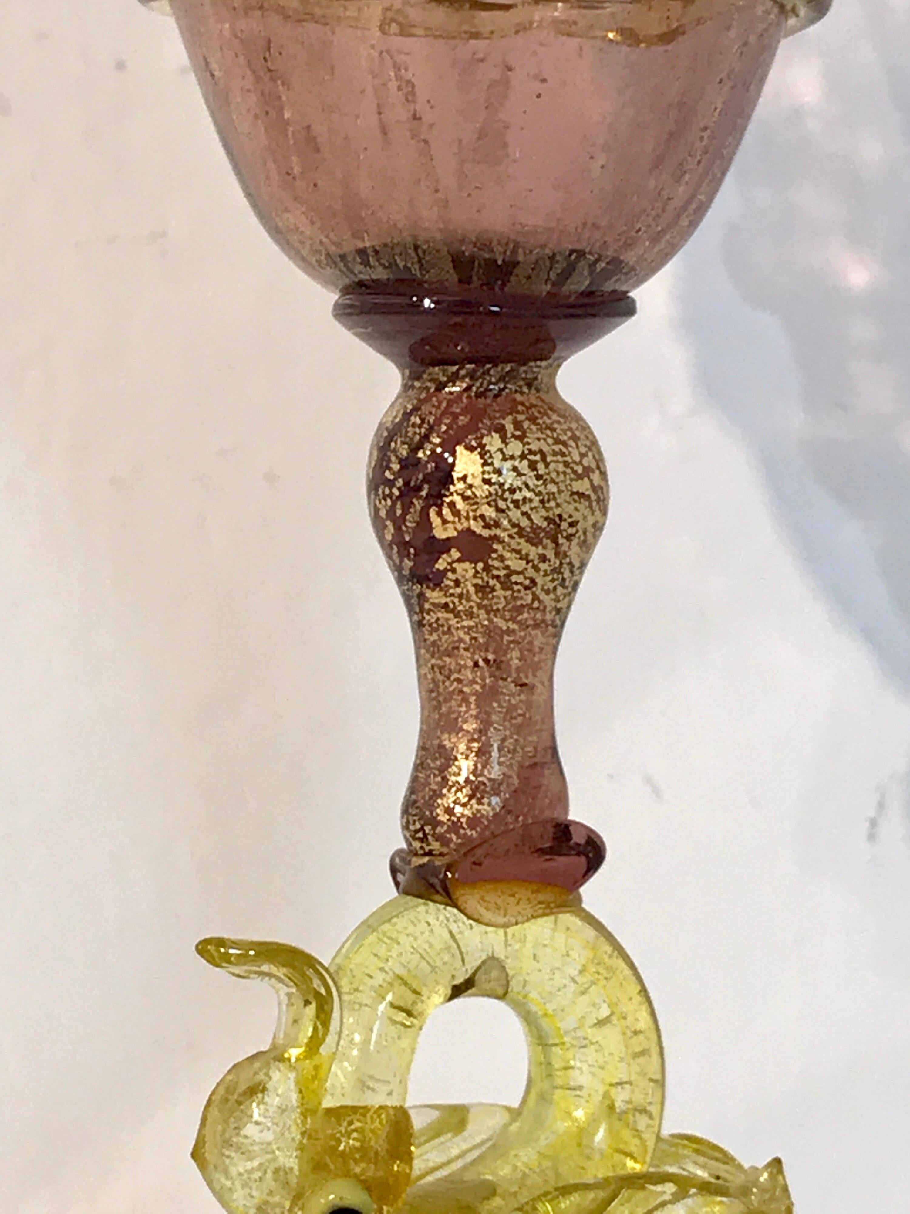 Eight Exquisite Amethyst and Gold Infused Murano Swan Wine Goblets by Salviati 3