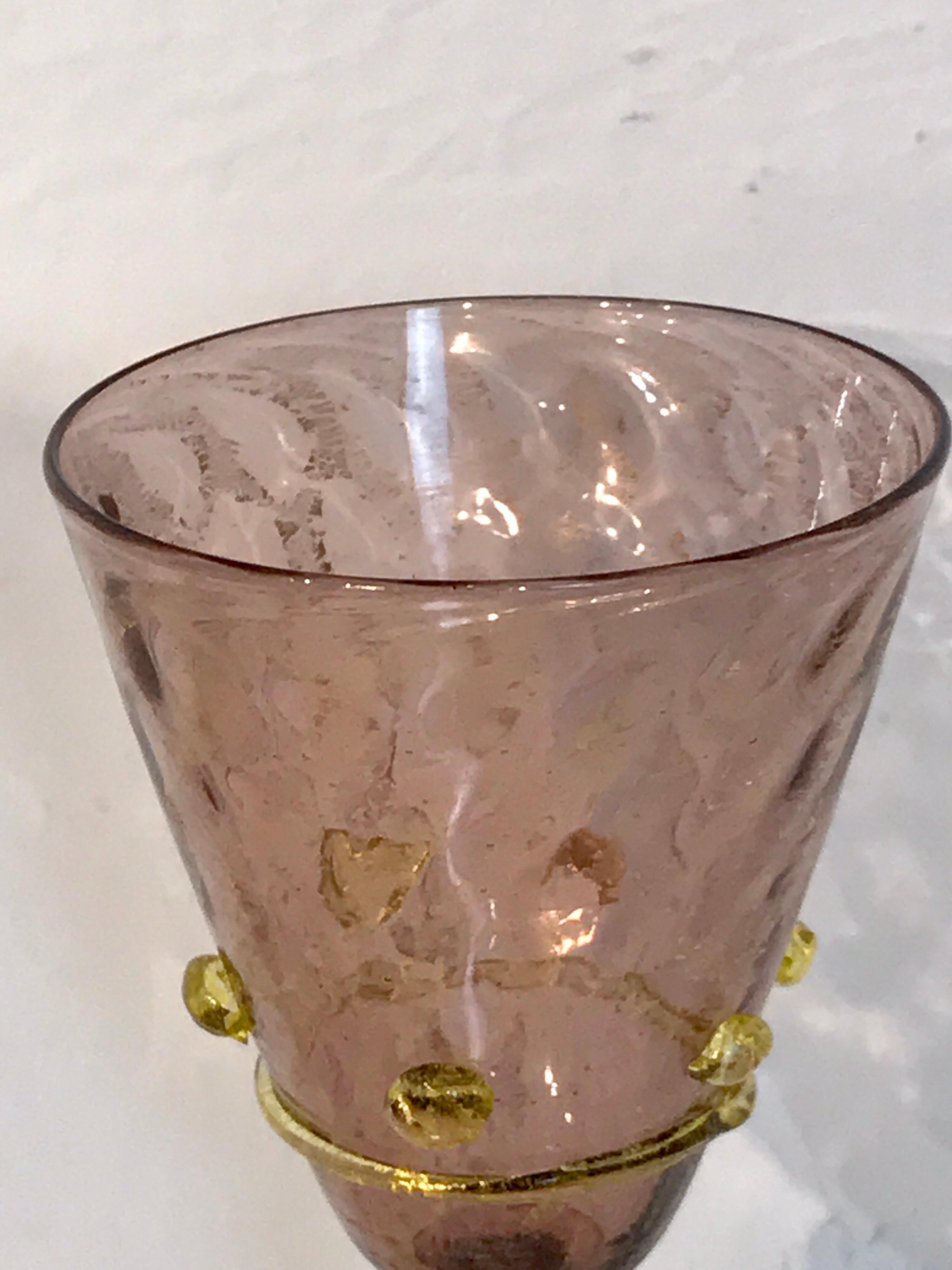 Eight Exquisite Amethyst and Gold Infused Murano Swan Wine Goblets by Salviati 4