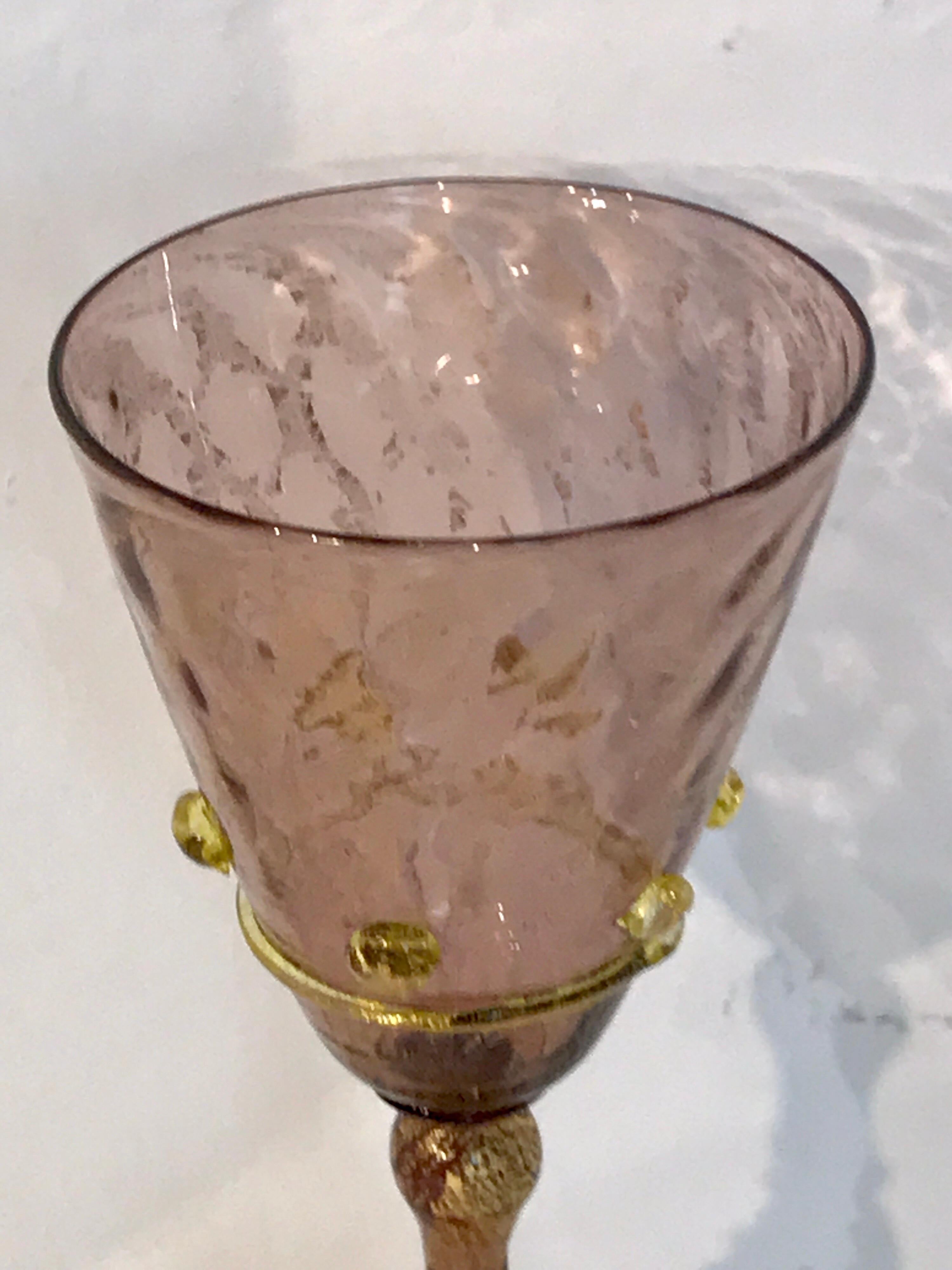 Eight Exquisite Amethyst and Gold Infused Murano Swan Wine Goblets by Salviati 5