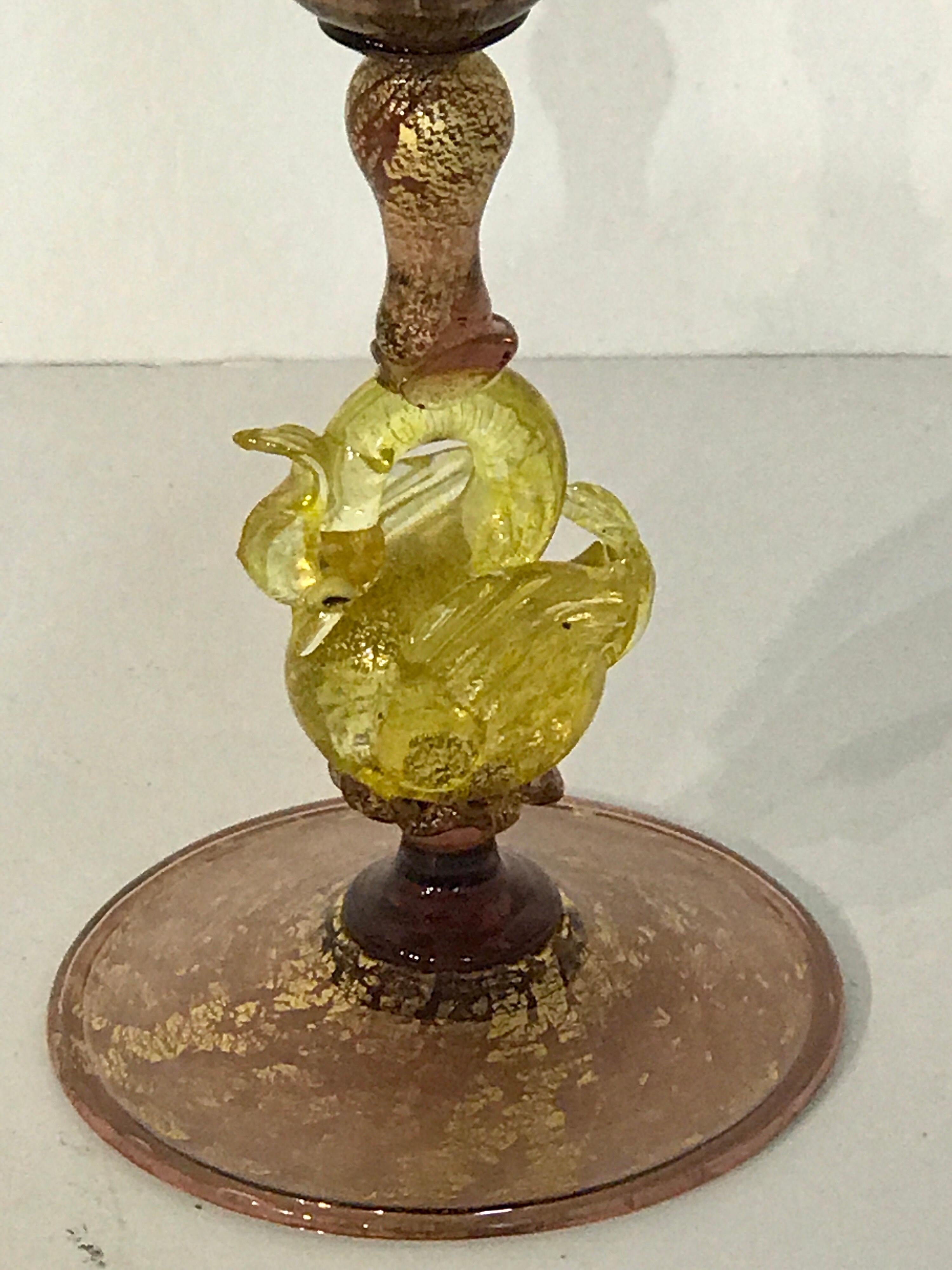 Eight Exquisite Amethyst and Gold Infused Murano Swan Wine Goblets by Salviati In Good Condition In West Palm Beach, FL
