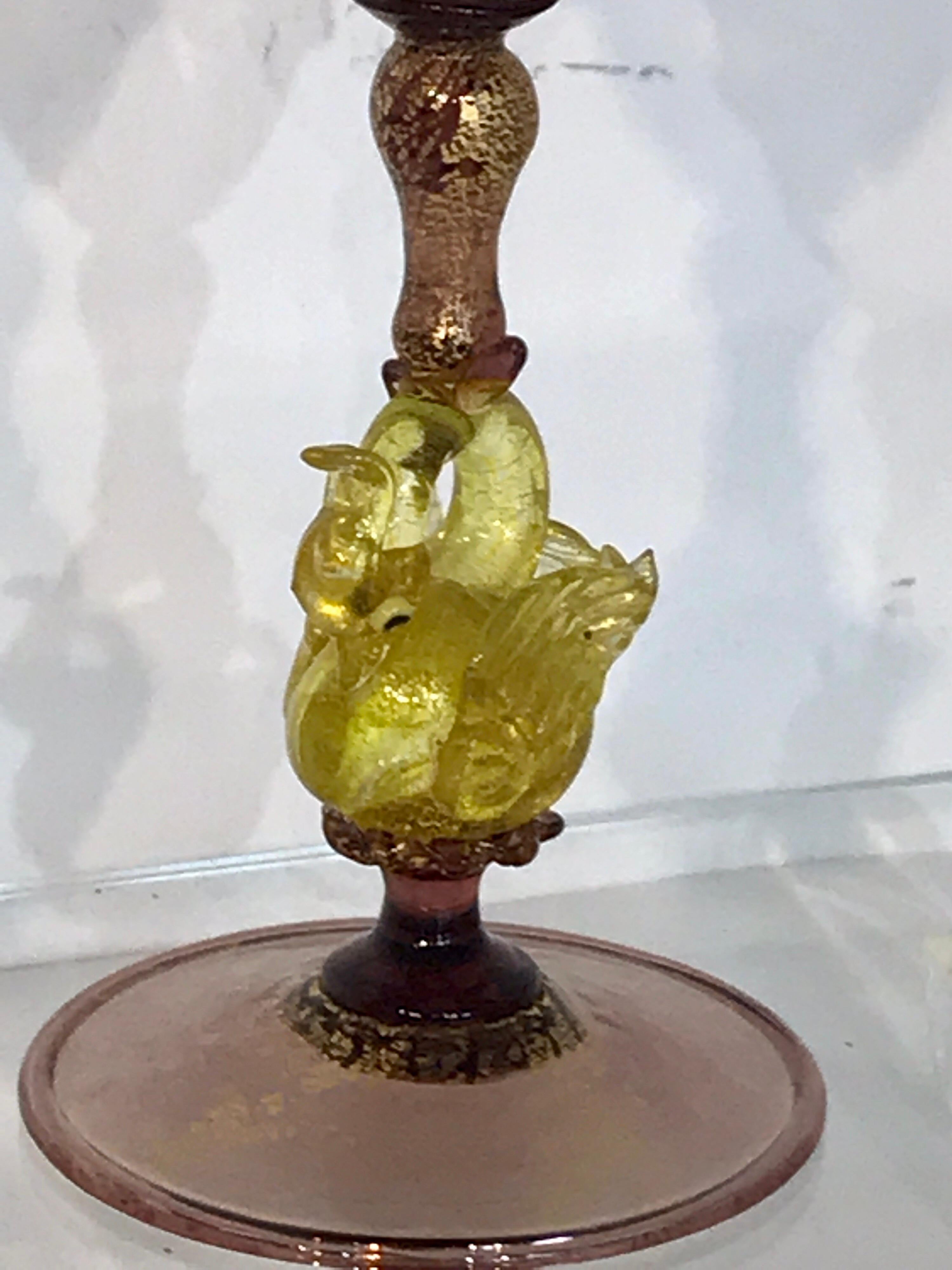 Eight Exquisite Amethyst and Gold Infused Murano Swan Wine Goblets by Salviati 1