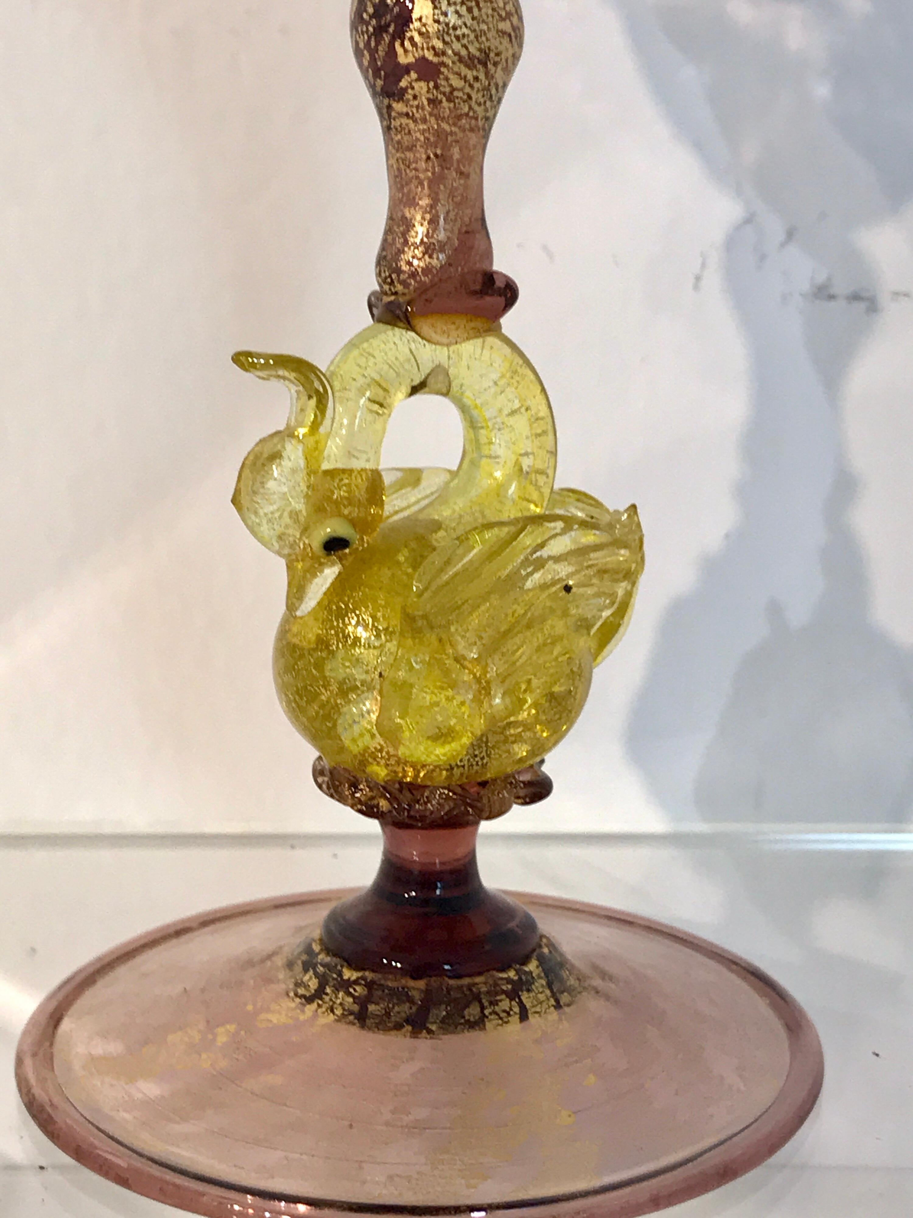 Eight Exquisite Amethyst and Gold Infused Murano Swan Wine Goblets by Salviati 2