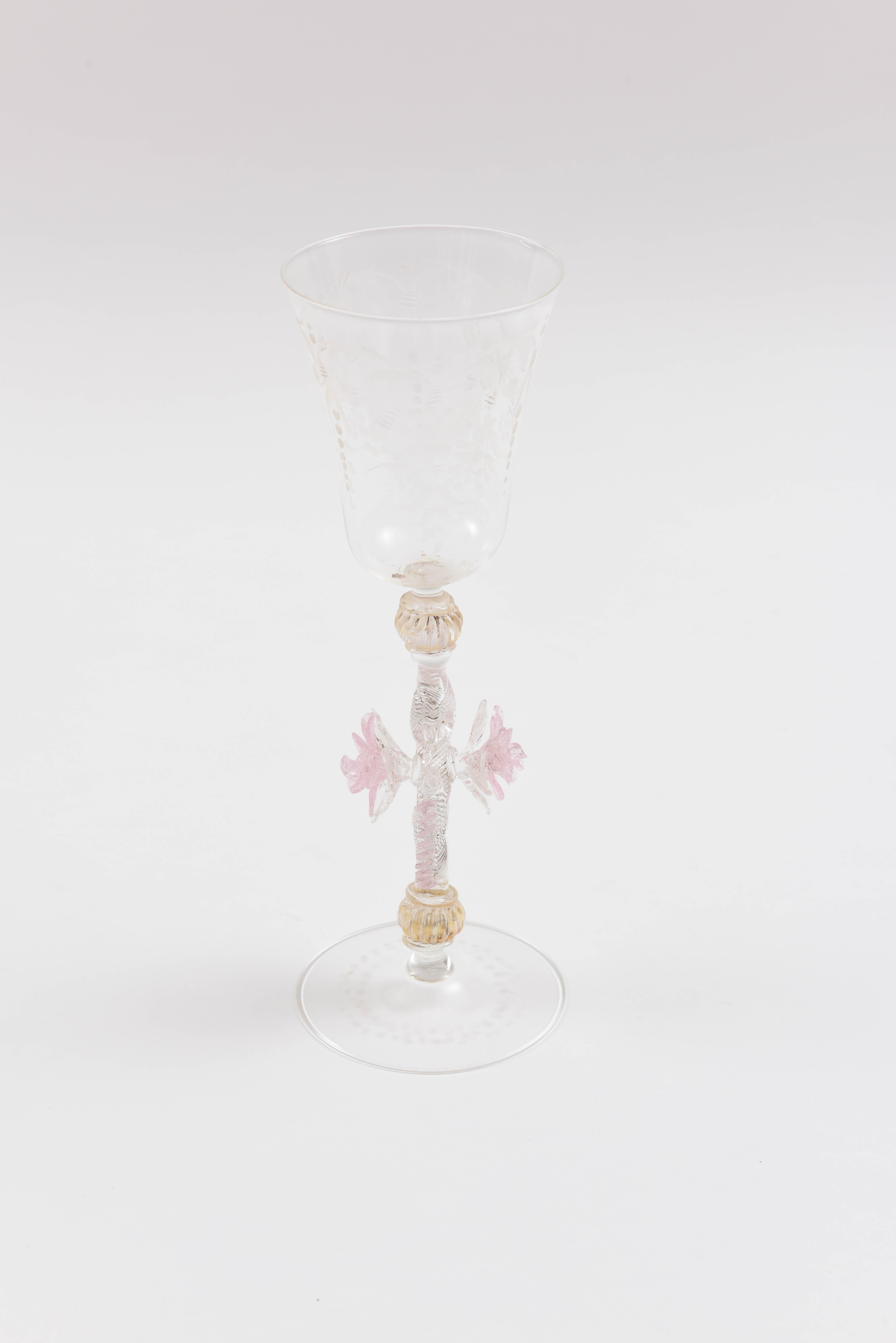 Hand-Crafted Eight Exquisite Venetian Goblets, Tall and Elaborate