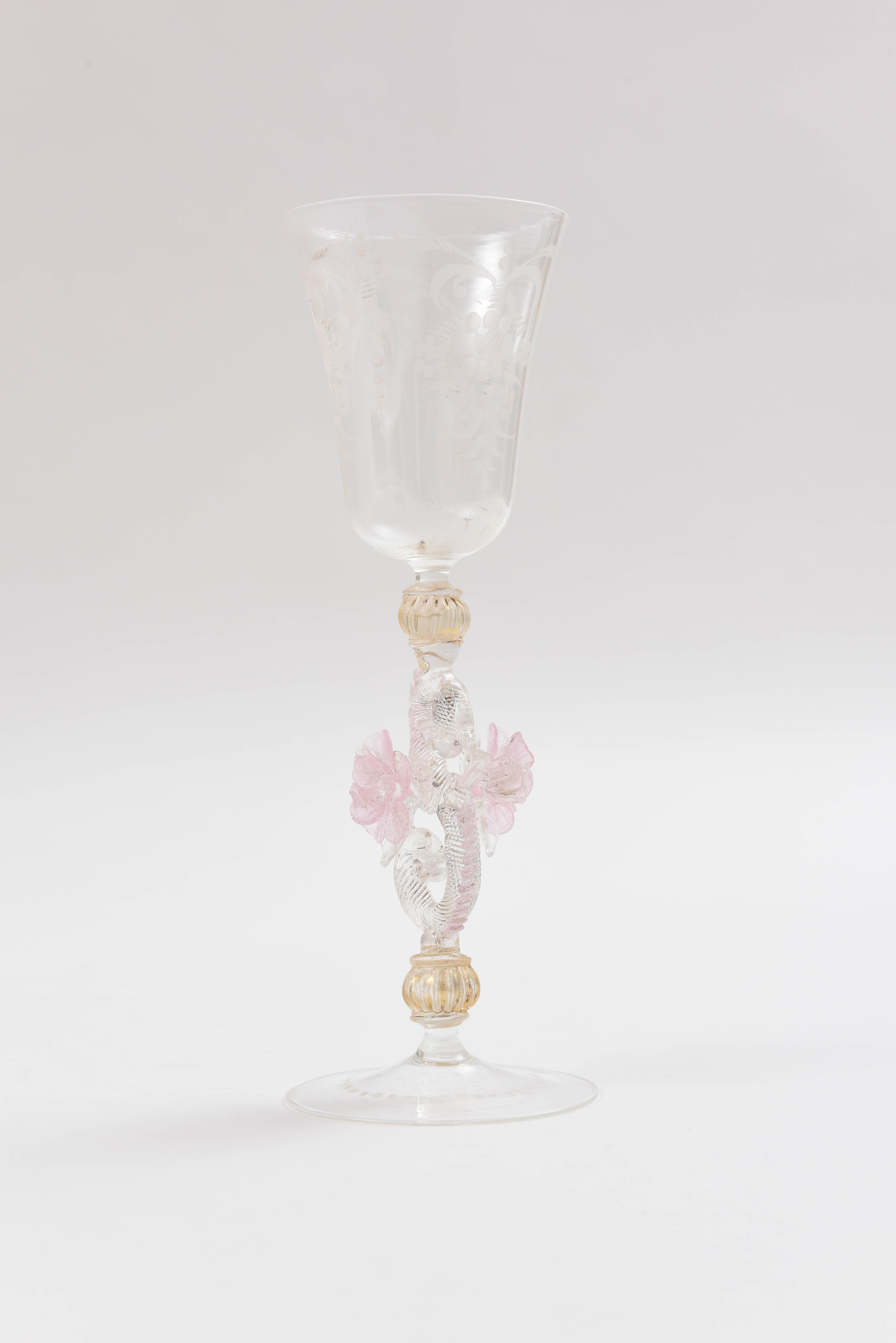 Eight Exquisite Venetian Goblets, Tall and Elaborate In Good Condition In West Palm Beach, FL