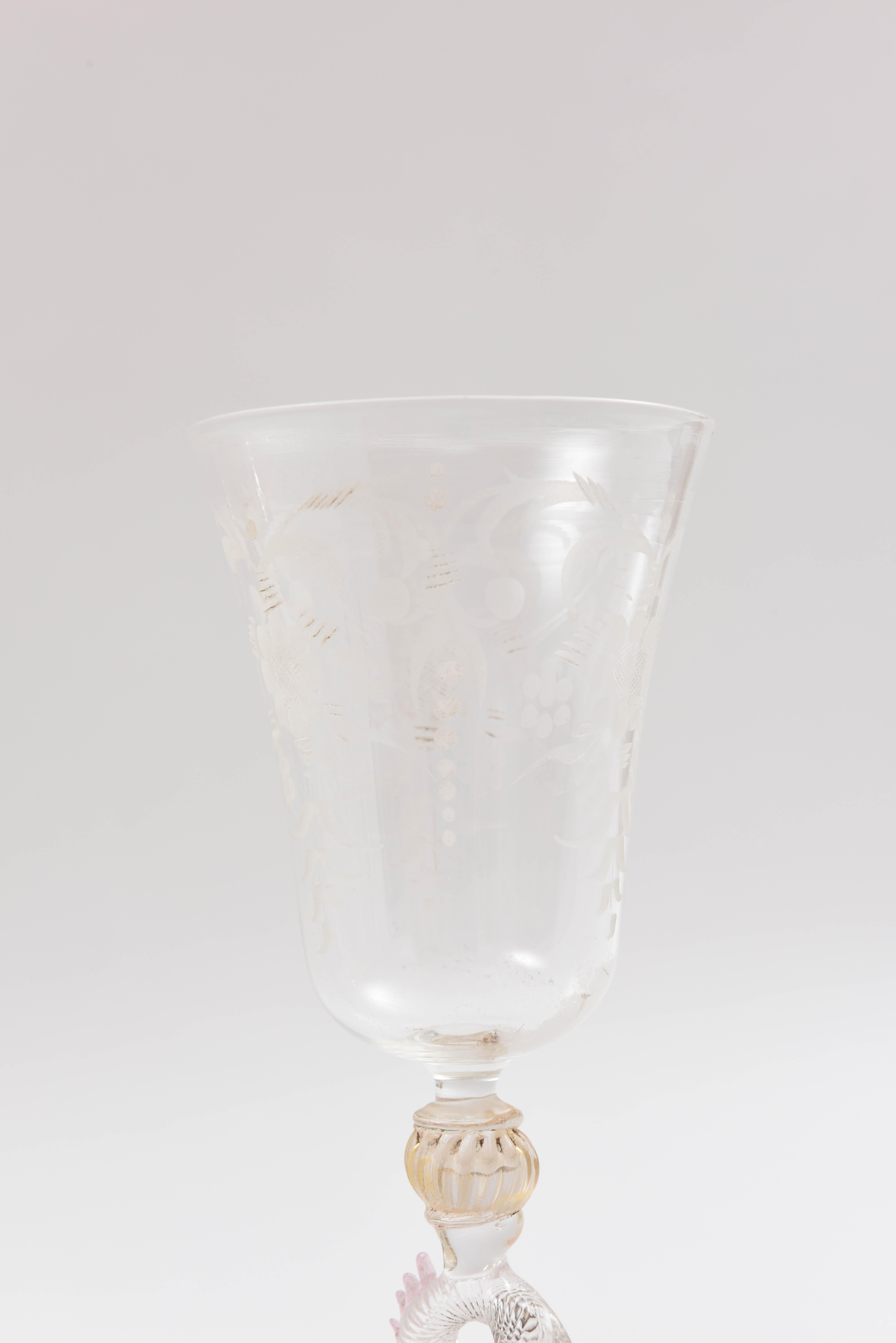 Mid-20th Century Eight Exquisite Venetian Goblets, Tall and Elaborate