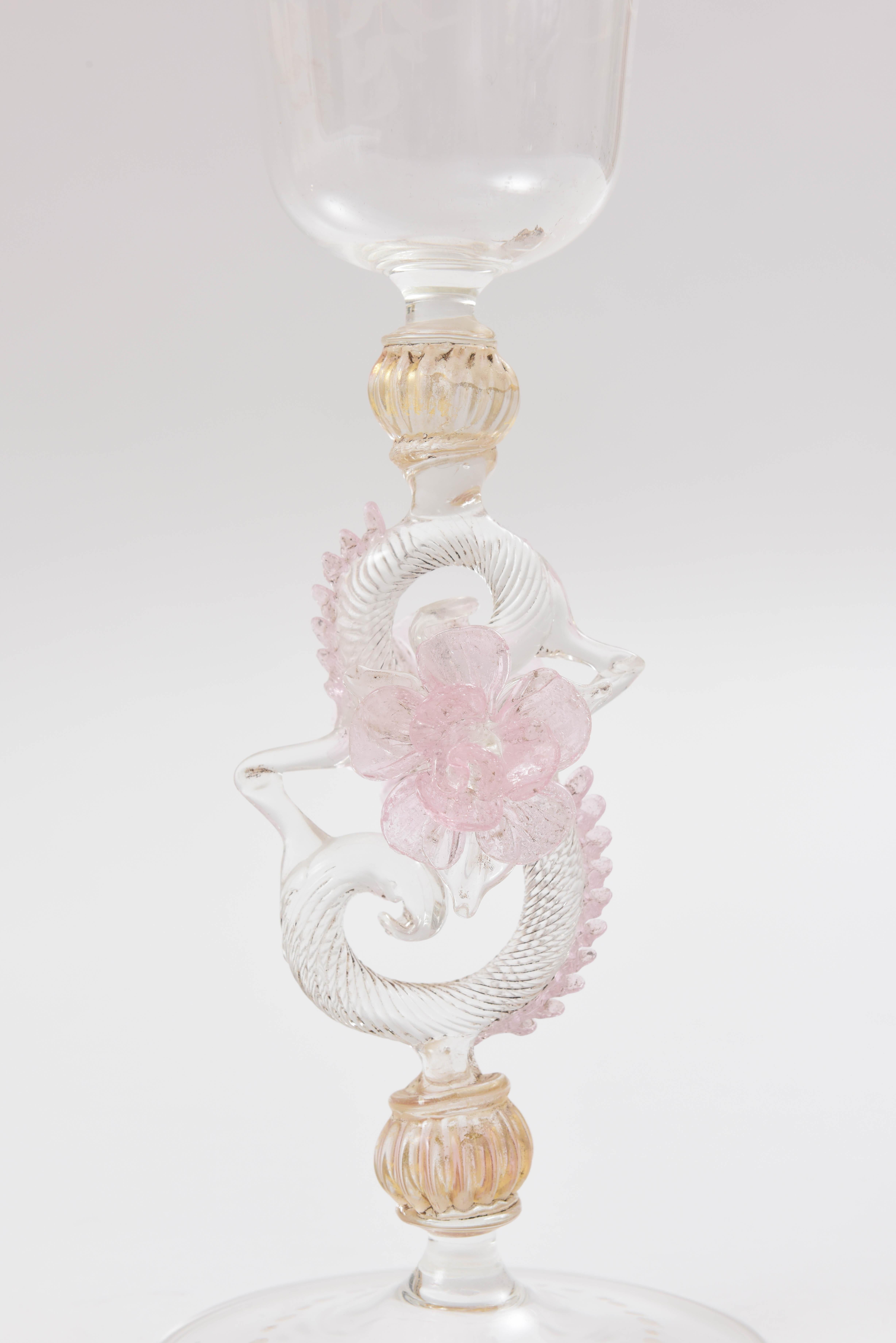 Blown Glass Eight Exquisite Venetian Goblets, Tall and Elaborate