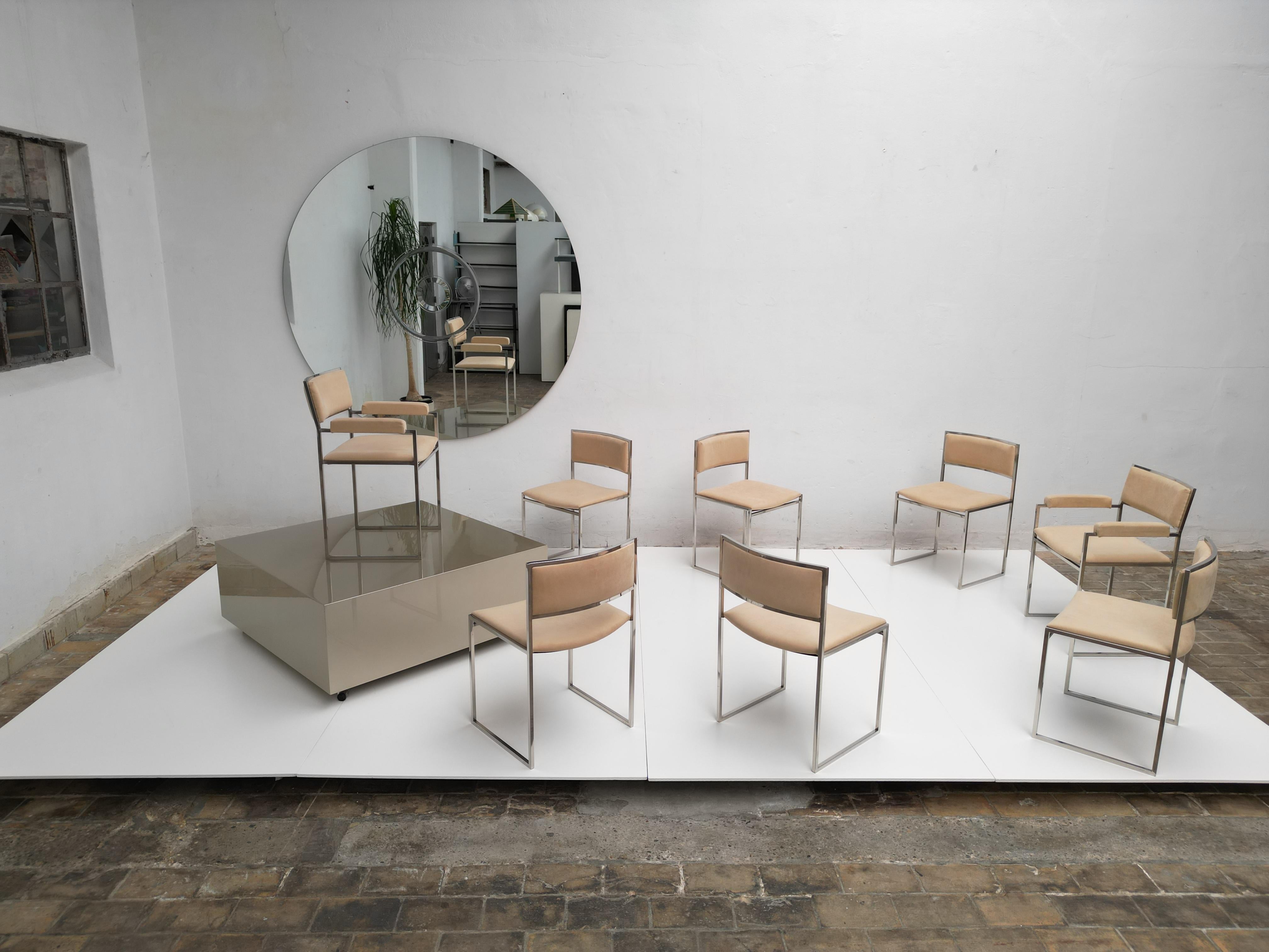 Eight Exquisite Willy Rizzo SQ-BR Square Chairs, 1970, Published Casa Vogue For Sale 5