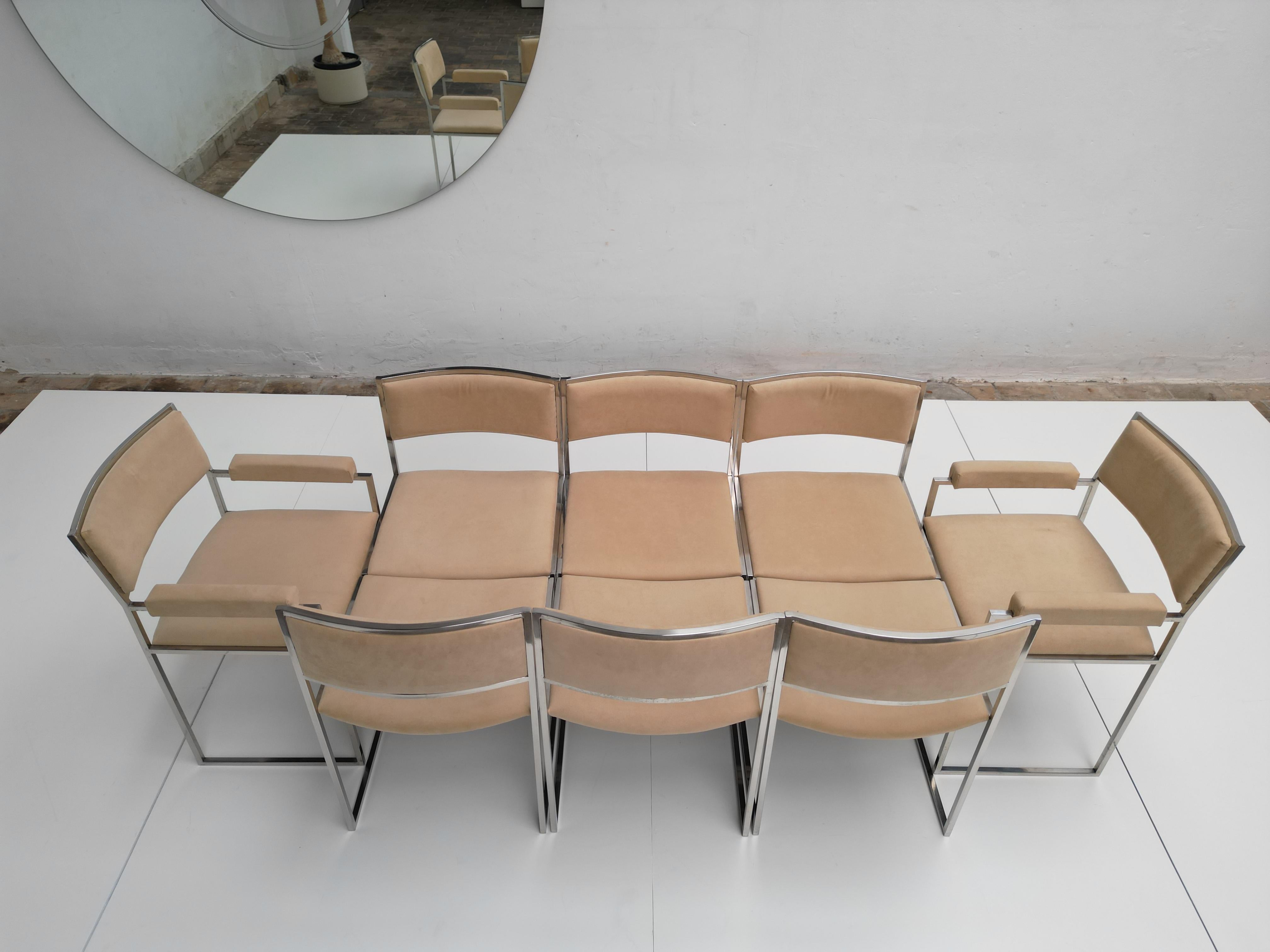 Mid-Century Modern Eight Exquisite Willy Rizzo SQ-BR Square Chairs, 1970, Published Casa Vogue For Sale
