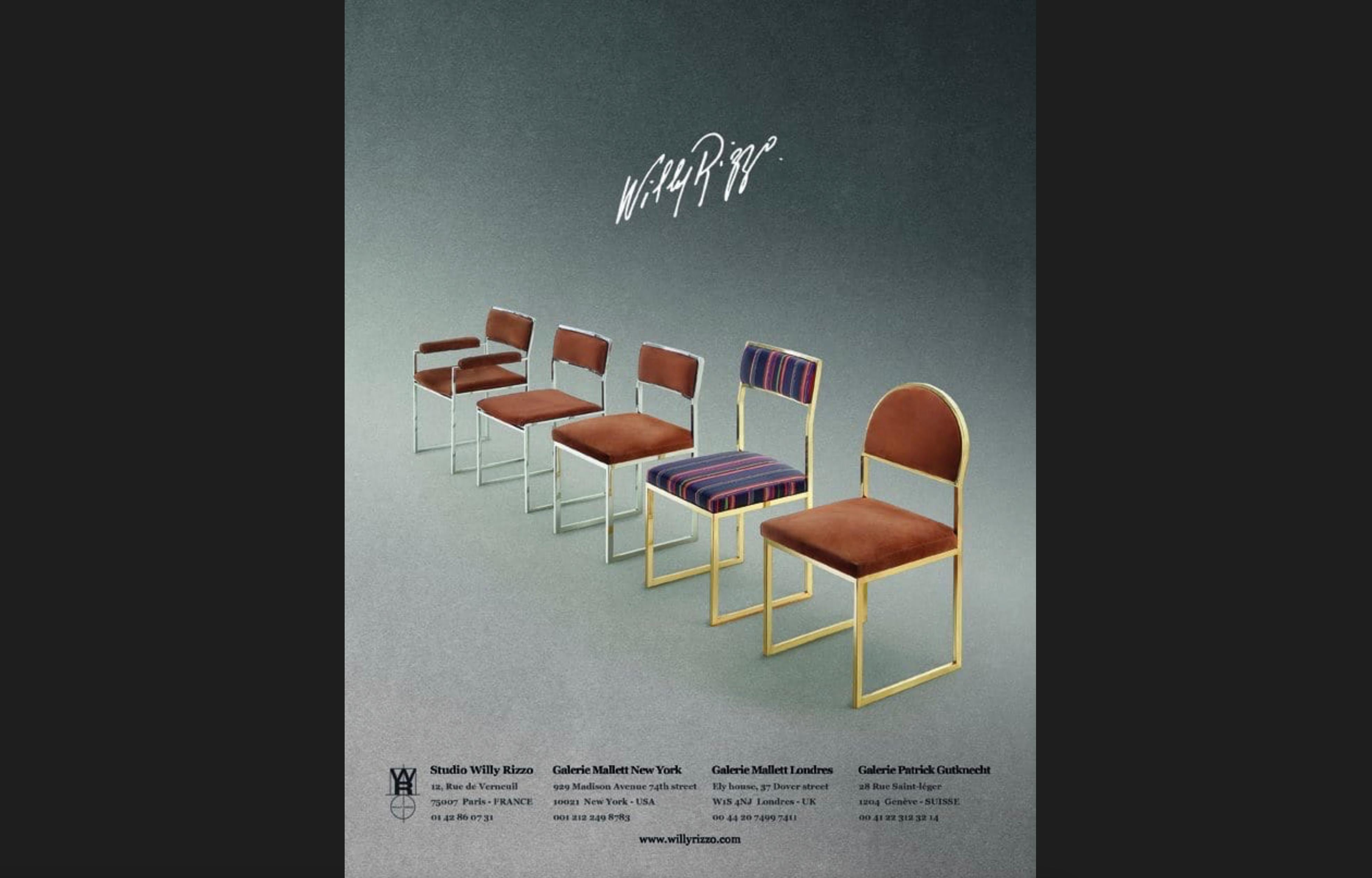 Italian Eight Exquisite Willy Rizzo SQ-BR Square Chairs, 1970, Published Casa Vogue For Sale
