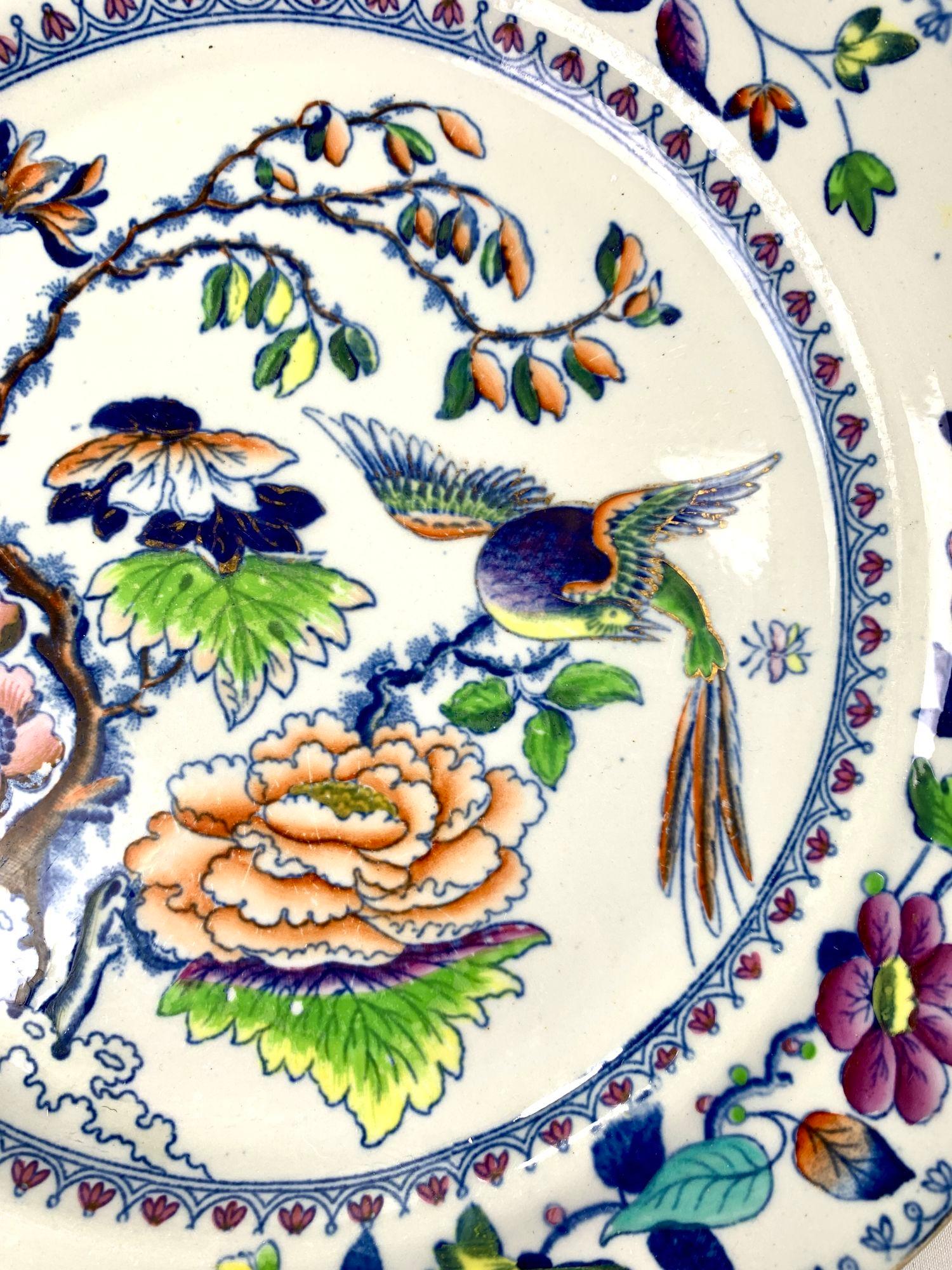 Eight Flying Bird Dinner Plates Made by Davenport England Circa 1840 5