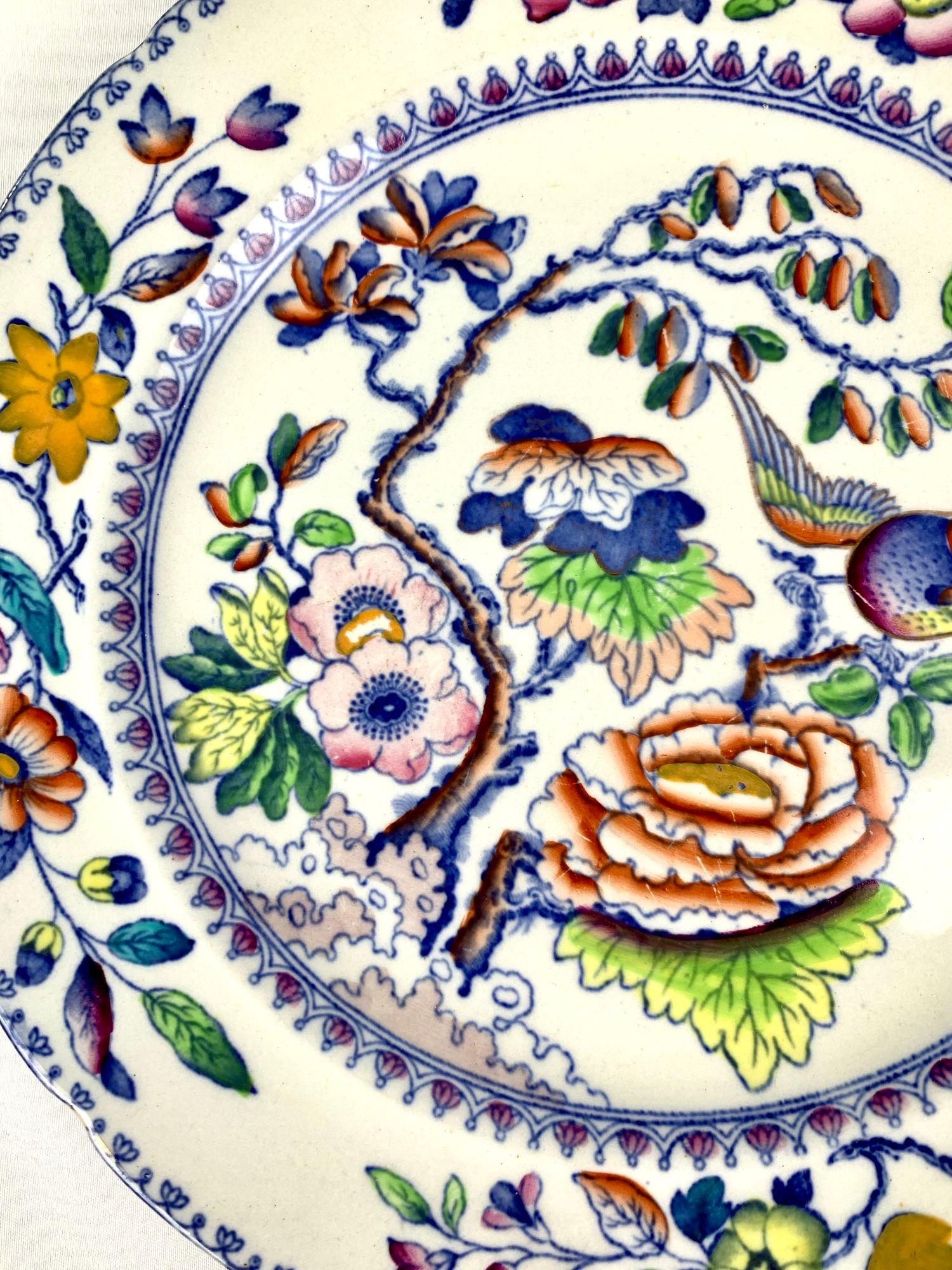 Eight Flying Bird Dinner Plates Made by Davenport England Circa 1840 6