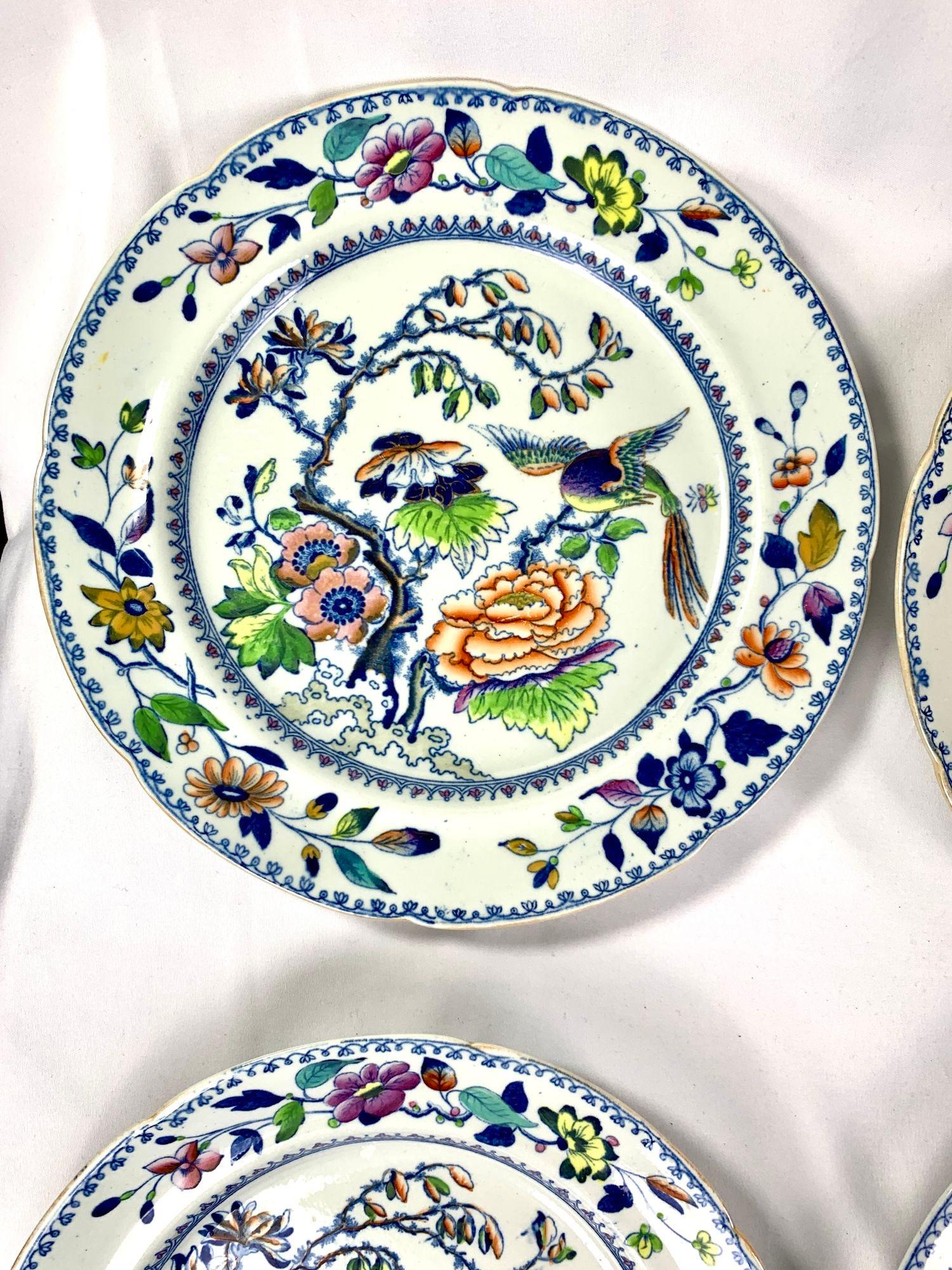 19th Century Eight Flying Bird Dinner Plates Made by Davenport England Circa 1840