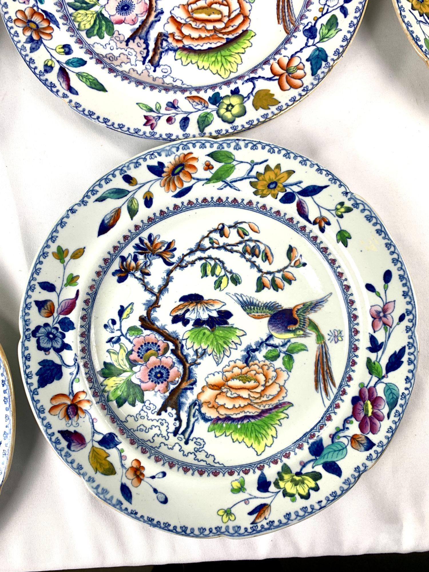 Ironstone Eight Flying Bird Dinner Plates Made by Davenport England Circa 1840