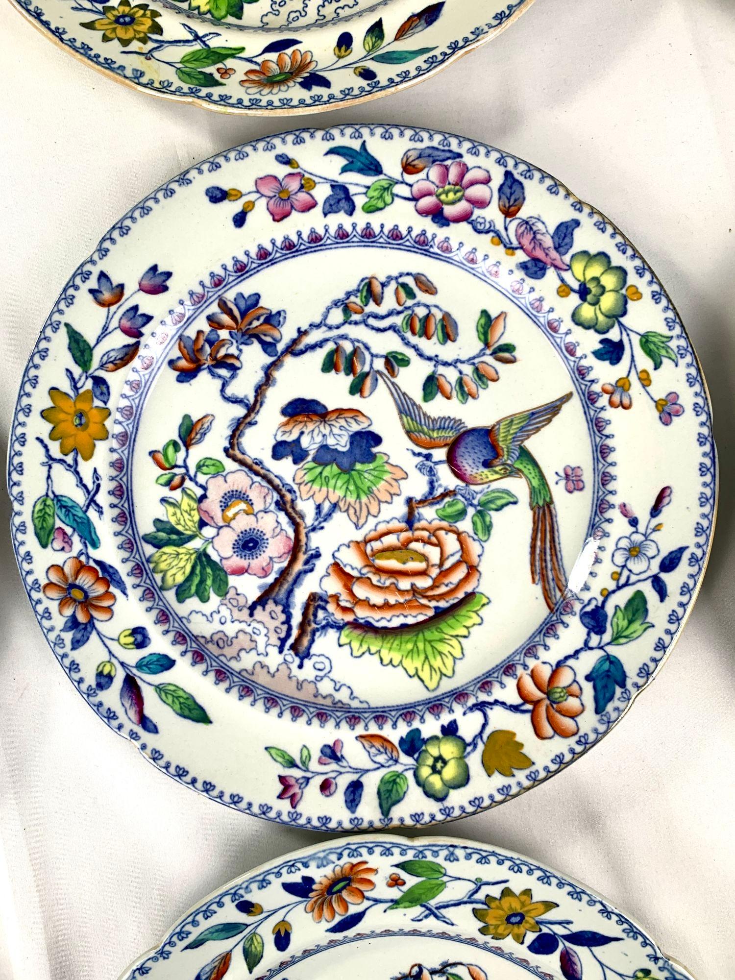 Eight Flying Bird Dinner Plates Made by Davenport England Circa 1840 1
