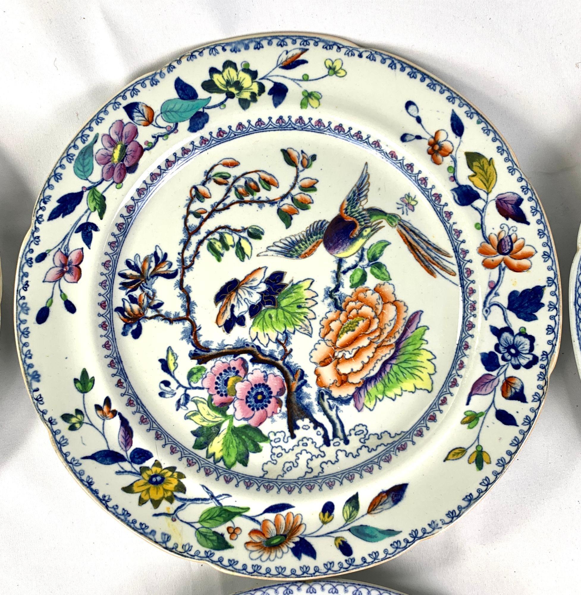 Eight Flying Bird Dinner Plates Made by Davenport England Circa 1840 2