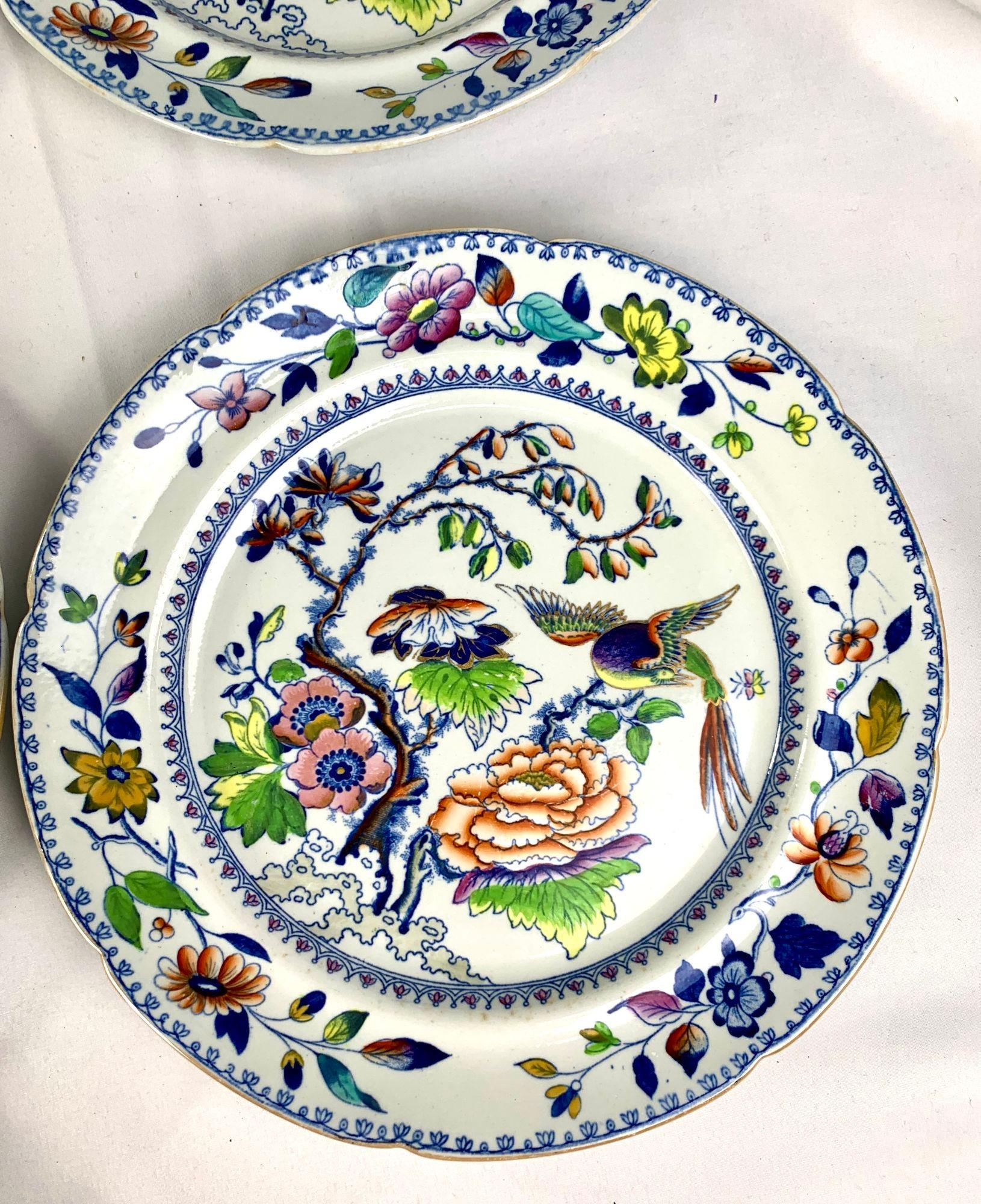 Eight Flying Bird Dinner Plates Made by Davenport England Circa 1840 3