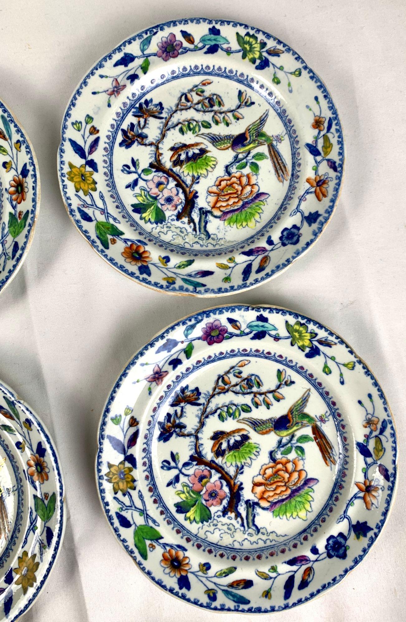 Eight Flying Bird Pattern Small Dessert Plates Made England Circa 1840 1
