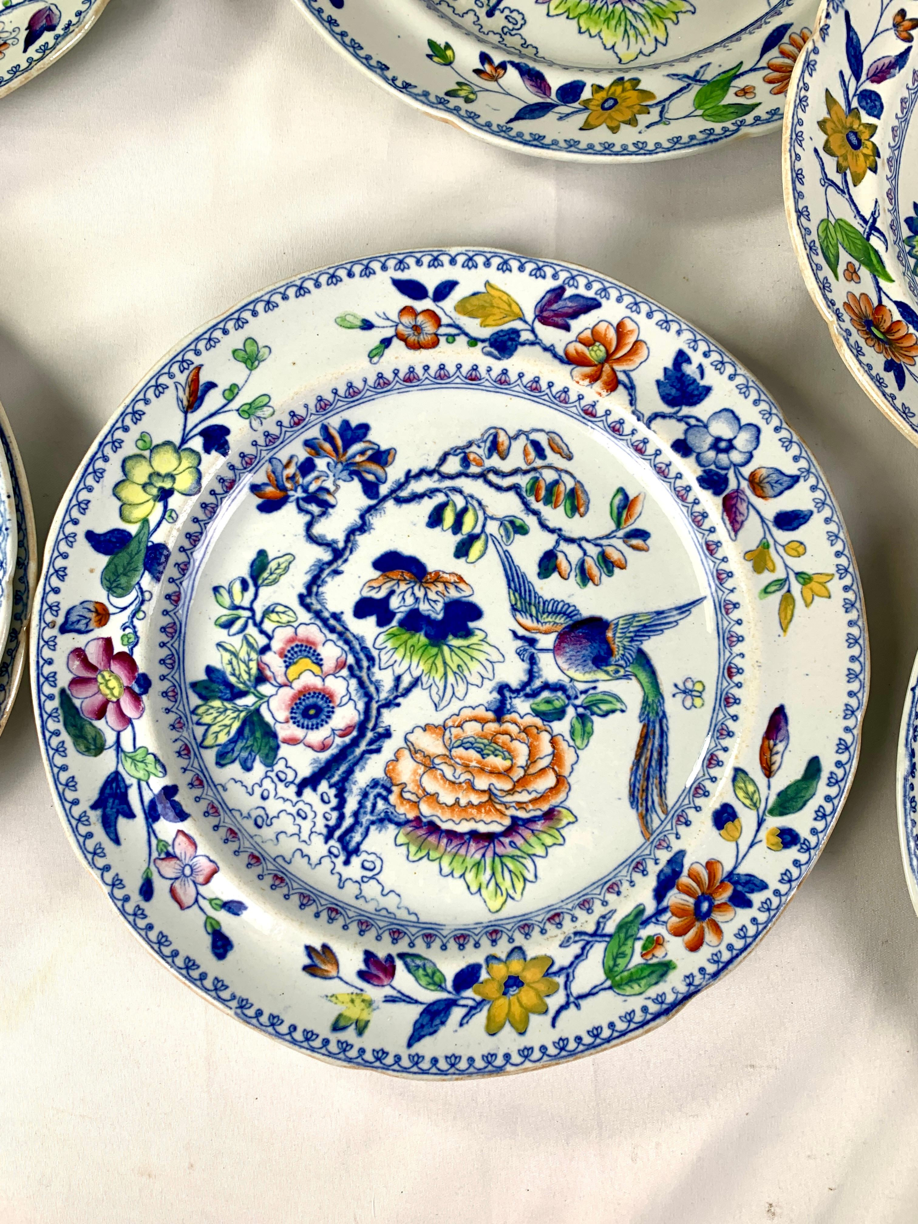 Eight Flying Bird Plates by Davenport England Circa 1840 In Fair Condition In Katonah, NY