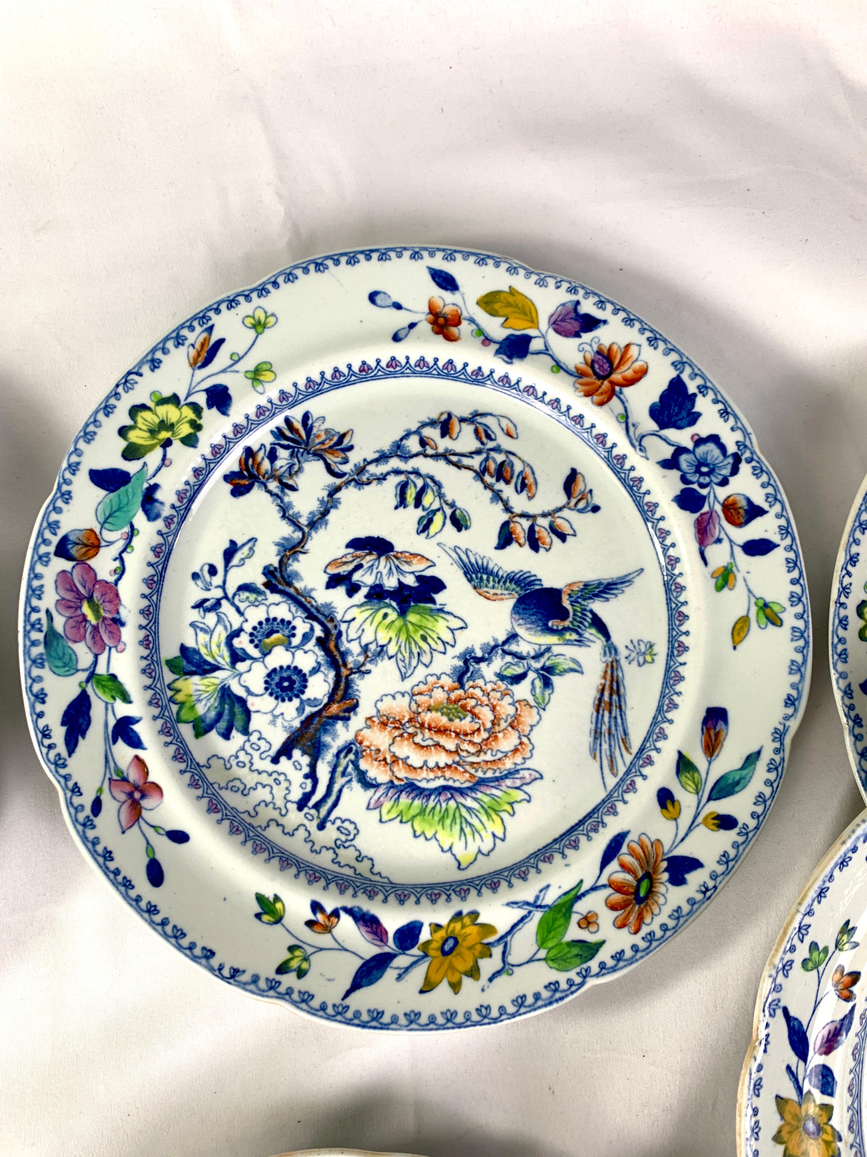 19th Century Eight Flying Bird Plates by Davenport England Circa 1840