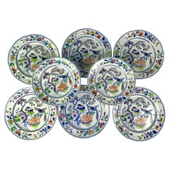 Antique Eight Flying Bird Plates by Davenport England Circa 1840