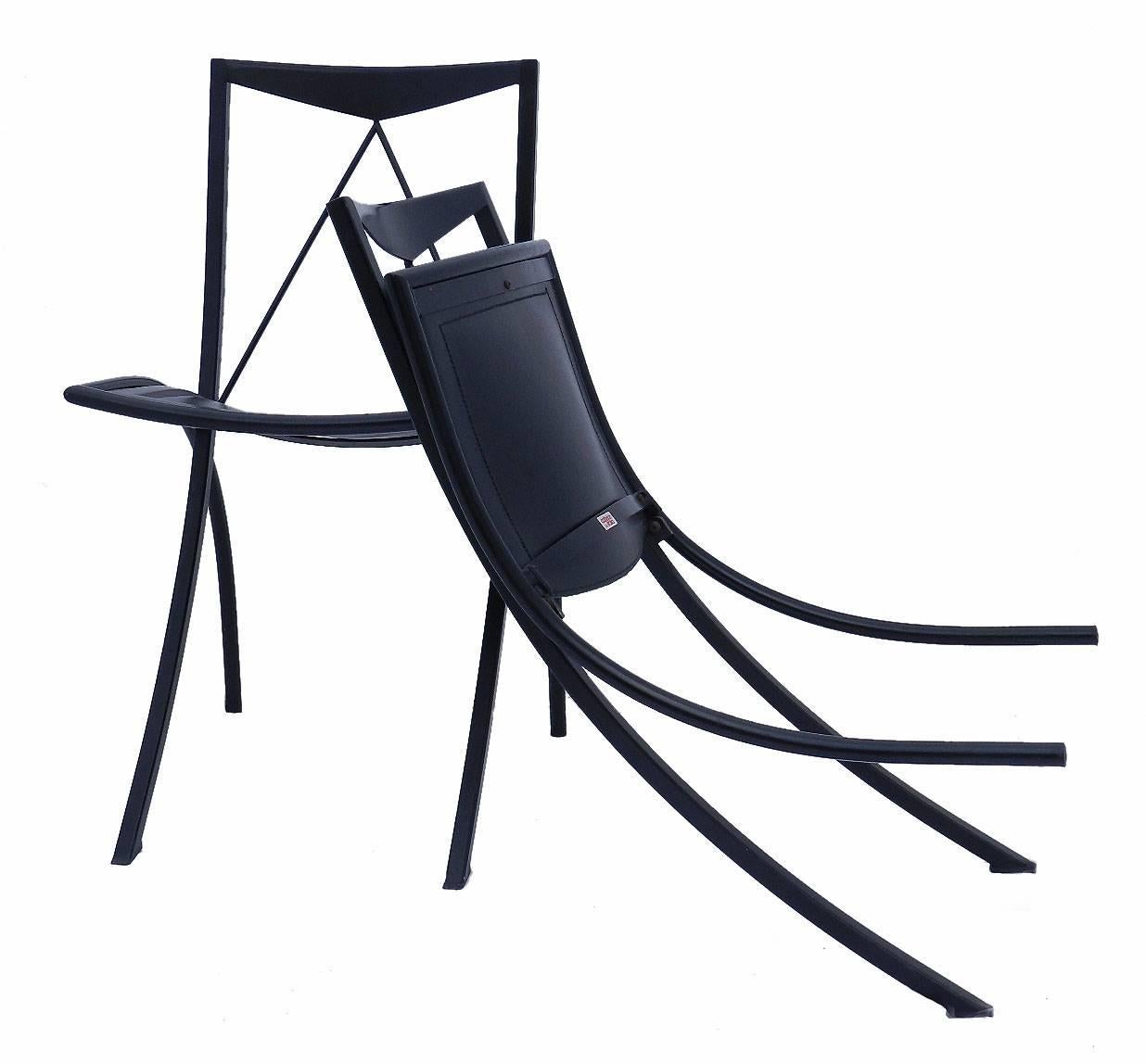 Italian Eight Folding Dining Chairs Cattelan Italia Black Leather Vintage, 20th Century For Sale