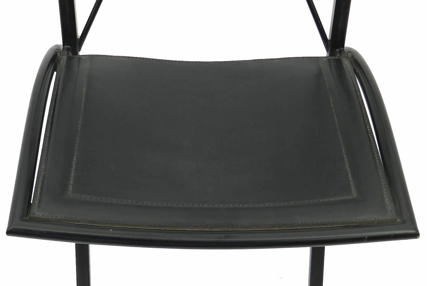 Eight Folding Dining Chairs Cattelan Italia Black Leather Vintage, 20th Century For Sale 1