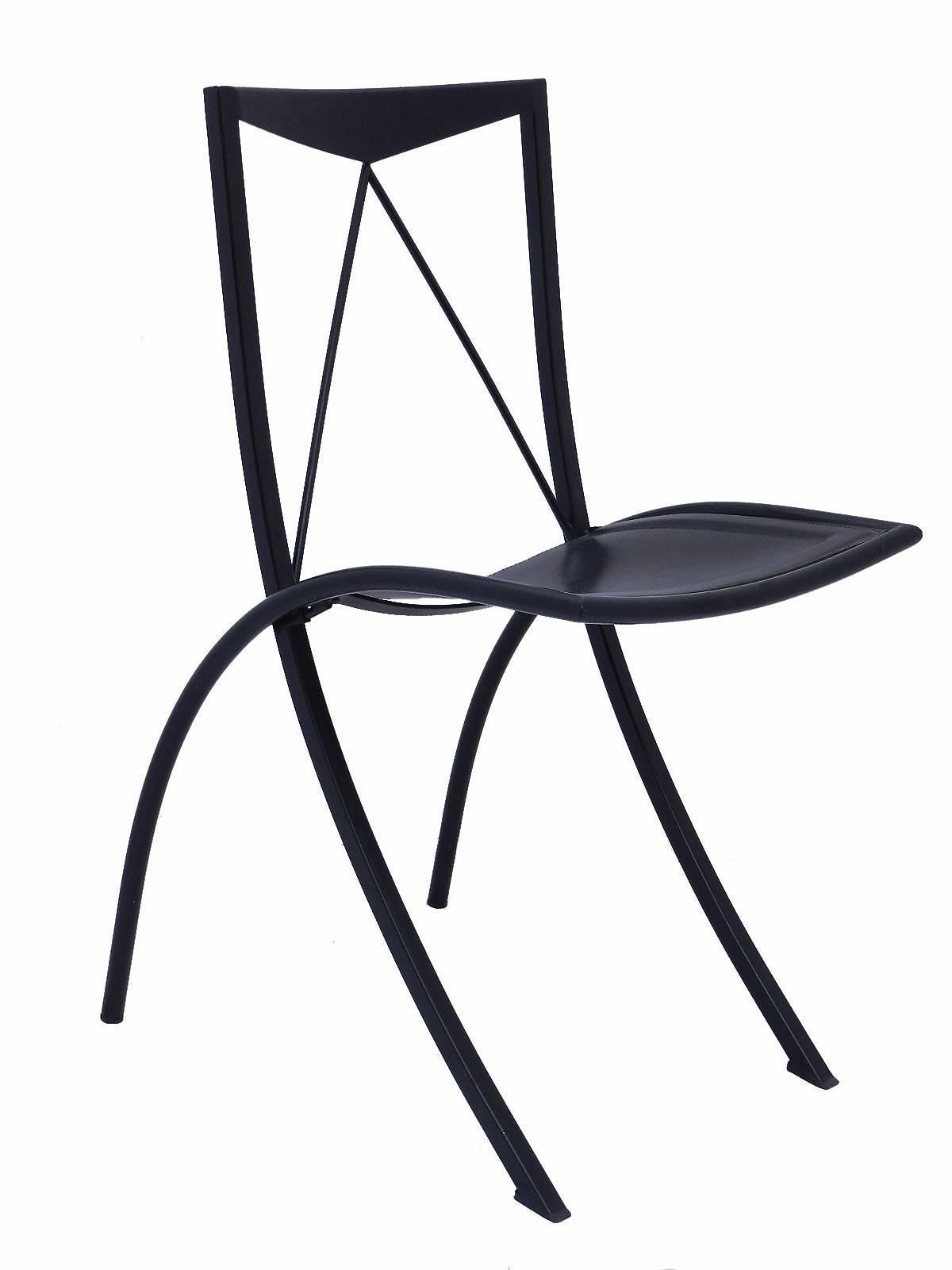 Eight Folding Dining Chairs Cattelan Italia Black Leather Vintage, 20th Century For Sale 2